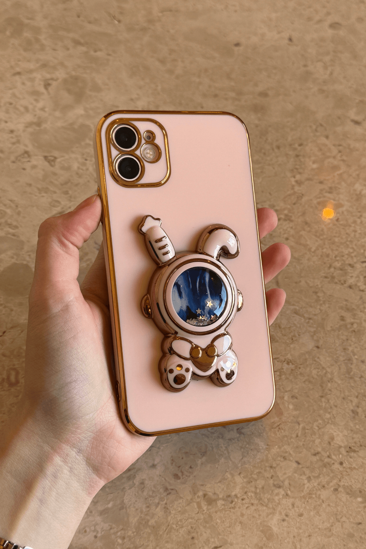 iPhone 11 Uyumlu Rabbit Emoji Standlı Kılıf Pembe