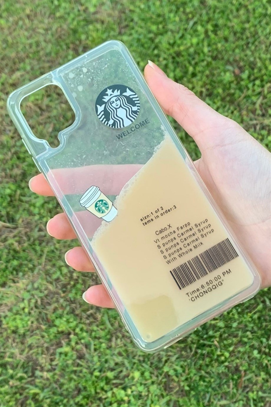 Galaxy A12 / M12 Uyumlu Starbucks Temalı Sulu Kılıf Açık Kahverengi