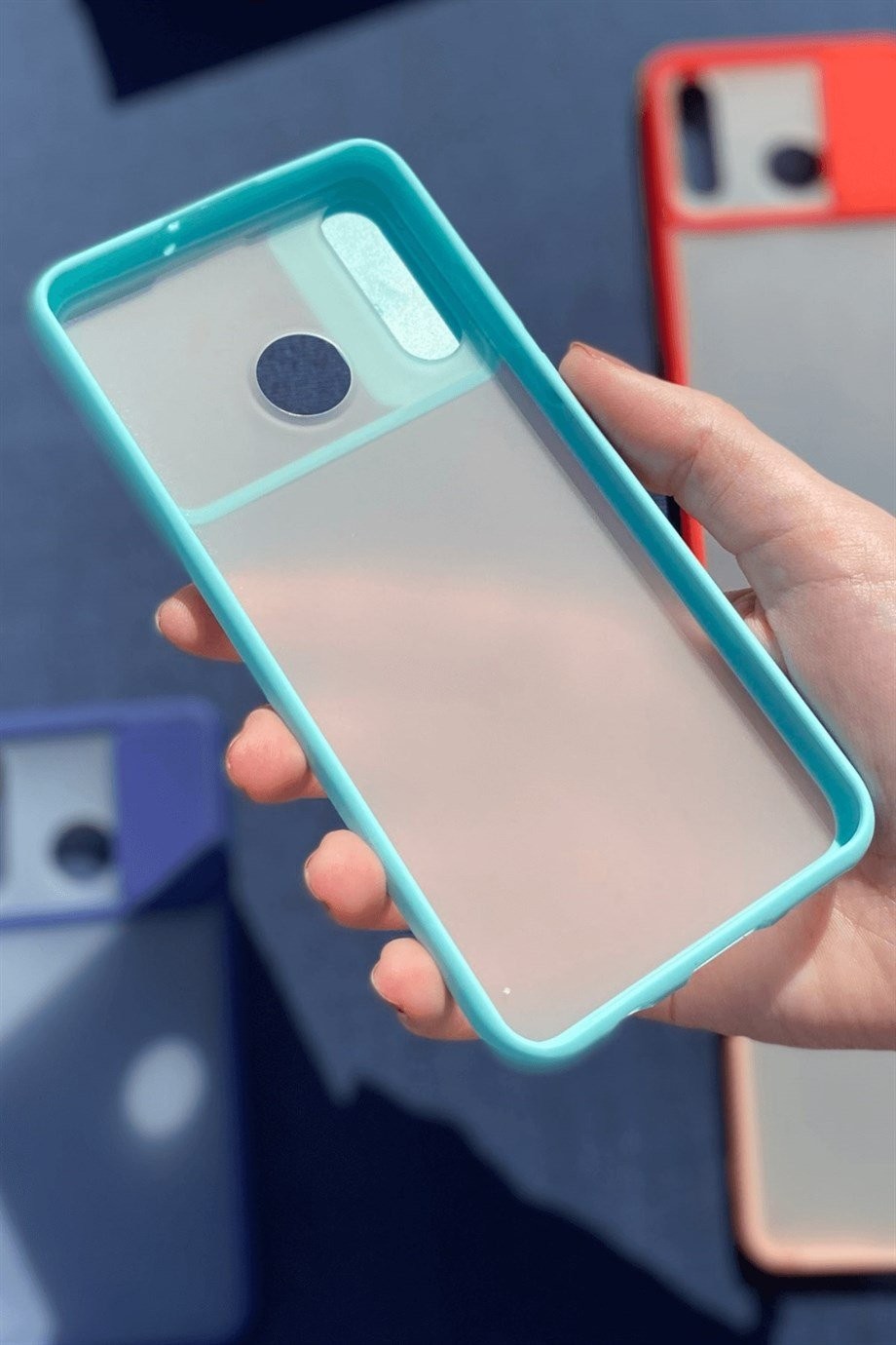 Huawei P20 Lite Kamera Sürgülü Mika Kılıf Turkuaz