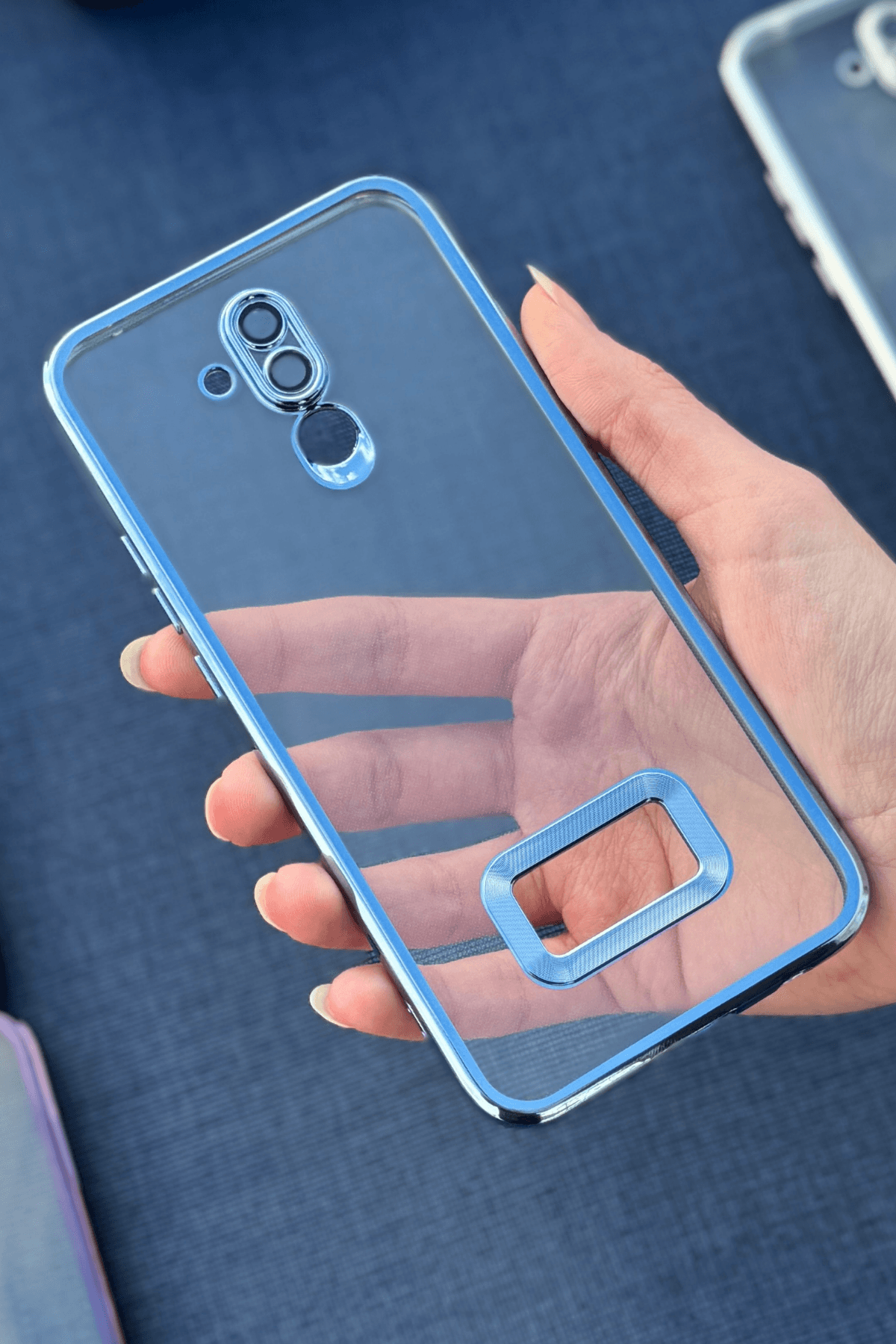 Huawei Mate 20 Lite Uyumlu Logo Açık Elegance Kılıf Mavi