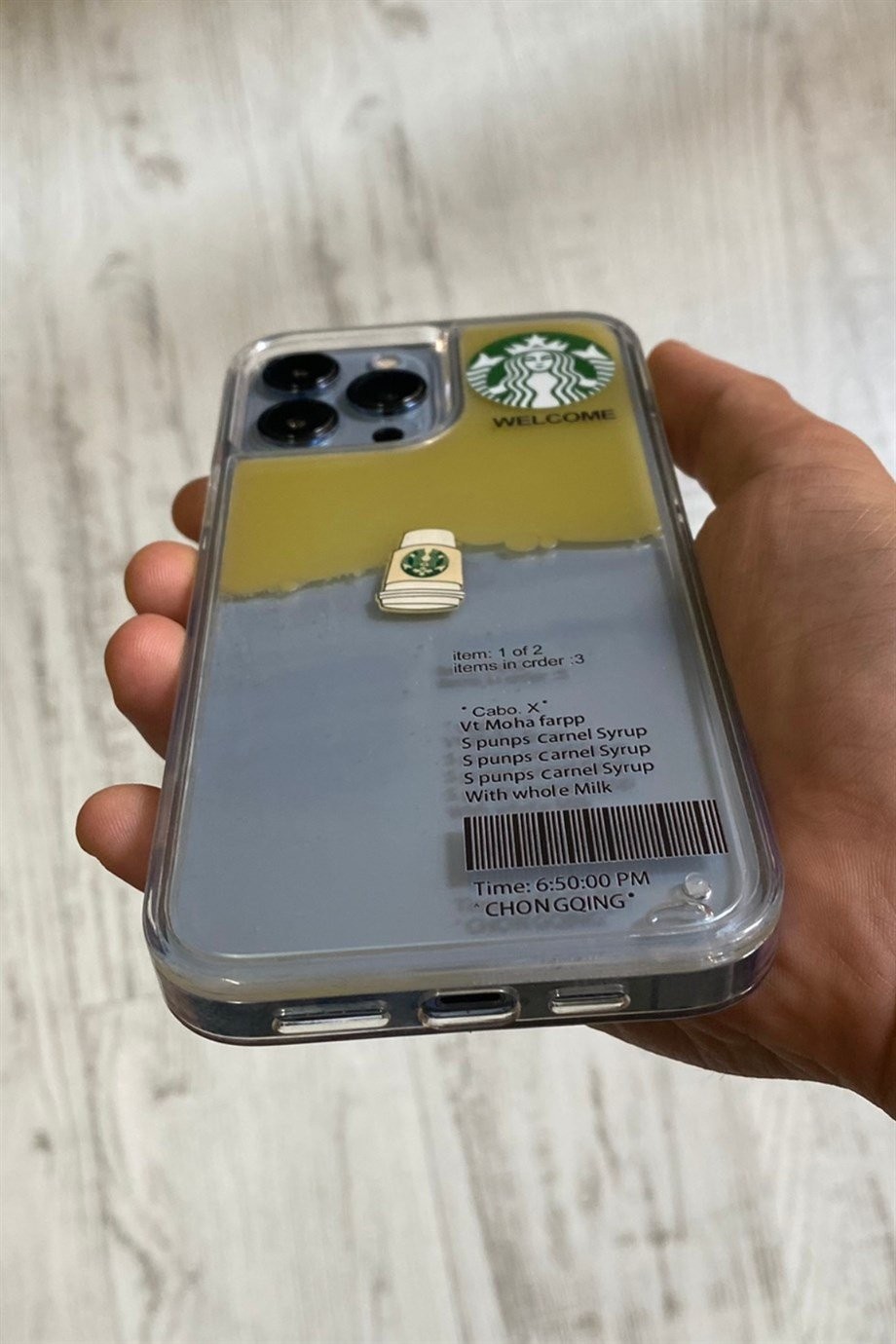 iPhone 13 Pro Max Starbucks Temalı Sulu Kılıf Açık Kahverengi