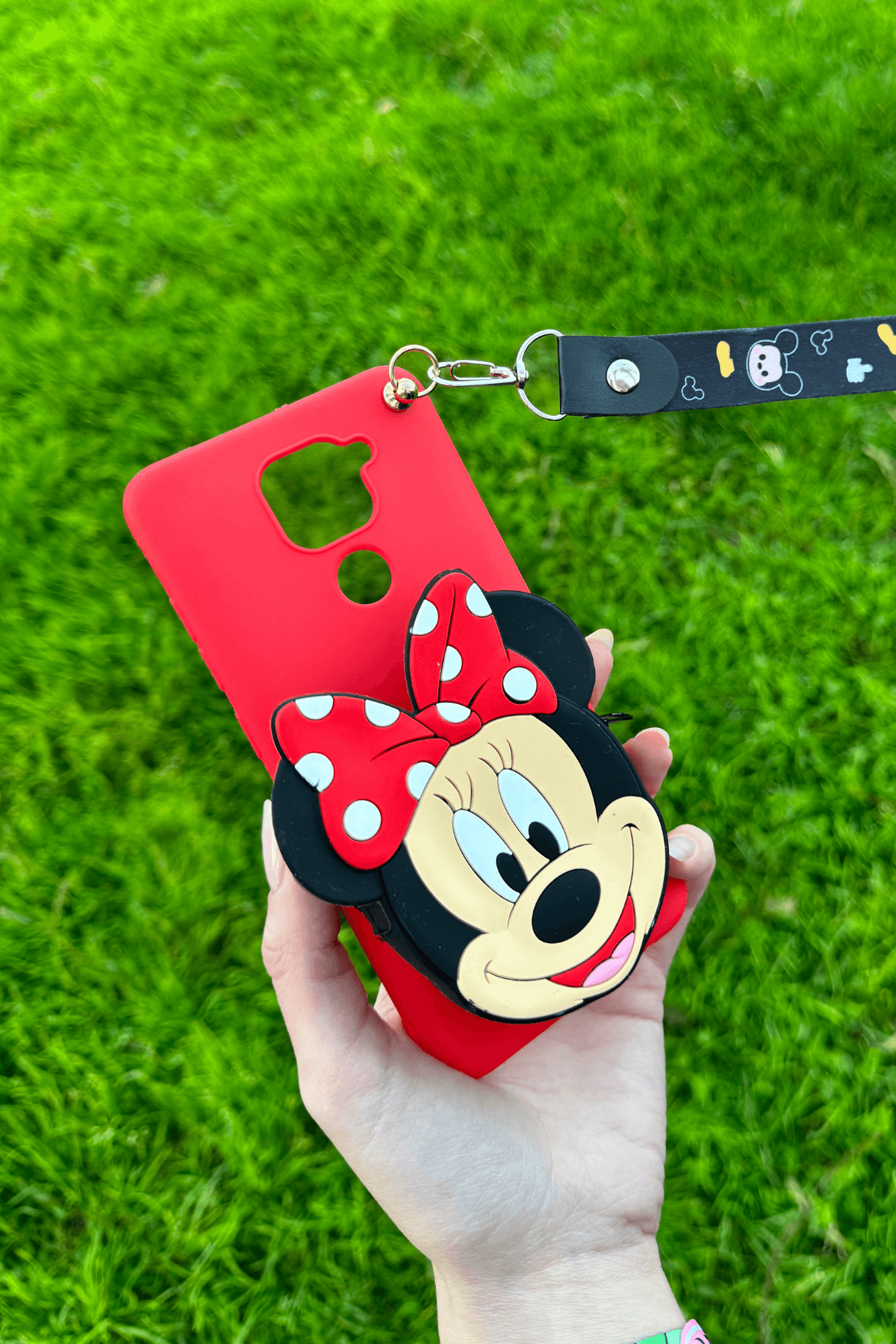 Redmi Note 9 Uyumlu Emojili Askılı Çanta Kılıf Mickey Figürlü Kırmızı