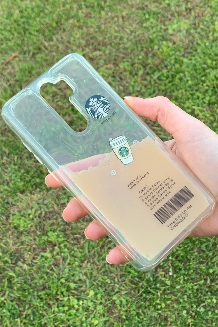 Redmi Note 8 Pro Uyumlu Starbucks Temalı Sulu Kılıf Açık Kahverengi