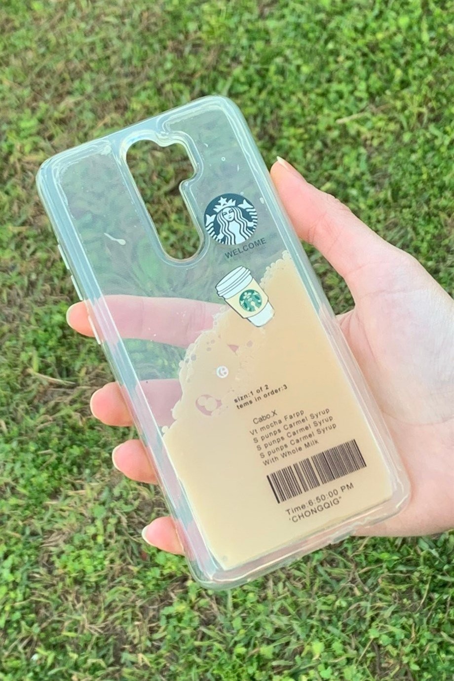 Redmi Note 8 Pro Uyumlu Starbucks Temalı Sulu Kılıf Açık Kahverengi