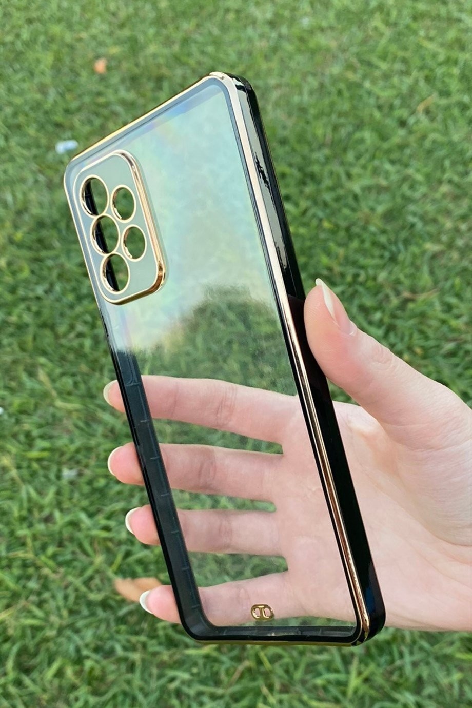 Galaxy A72 Gold Kenar Elegance Kılıf Siyah