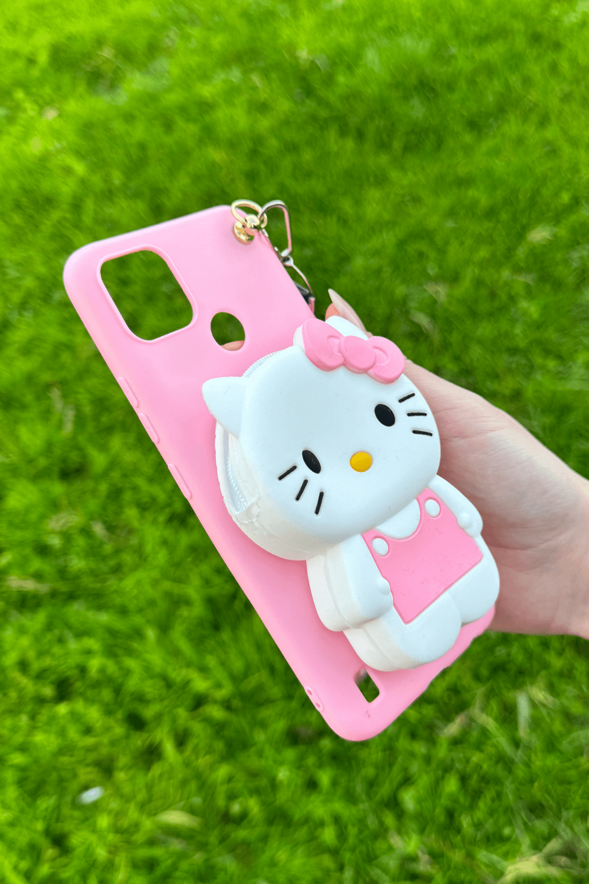 Realme C21y Uyumlu Emojili Askılı Çanta Kılıf Hello Kitty Figürlü Pembe