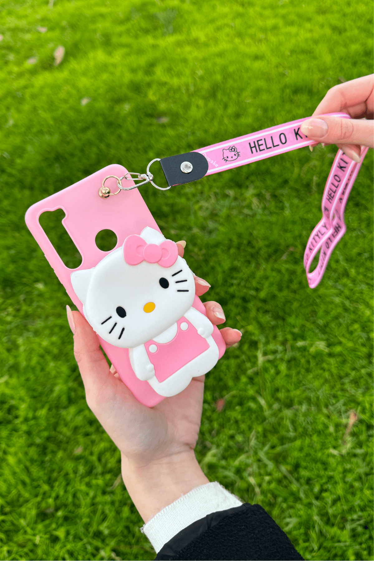 Redmi Note 8 Uyumlu Emojili Askılı Çanta Kılıf Hello Kitty Figürlü Pembe