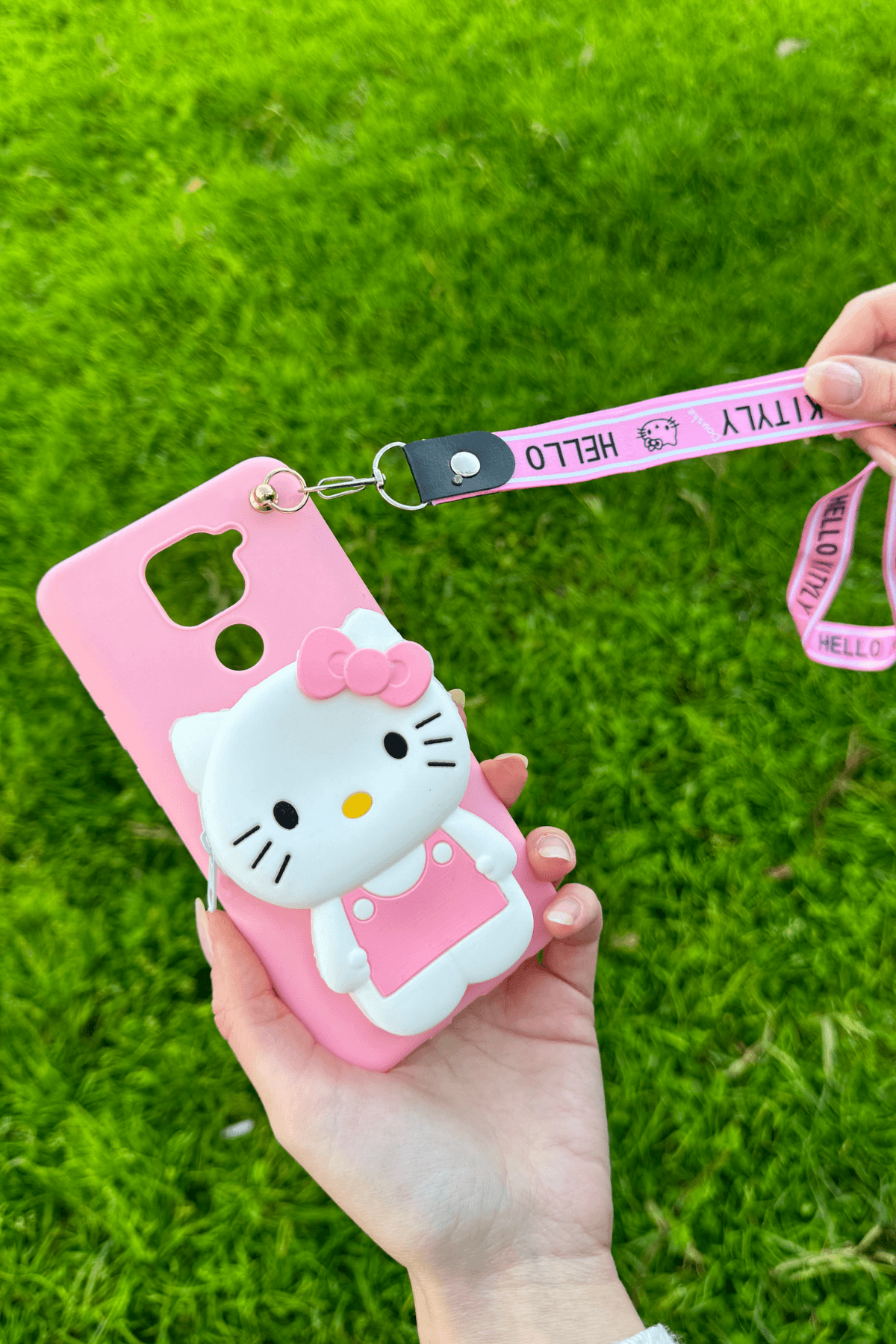 Redmi Note 9 Uyumlu Emojili Askılı Çanta Kılıf Hello Kitty Figürlü Pembe