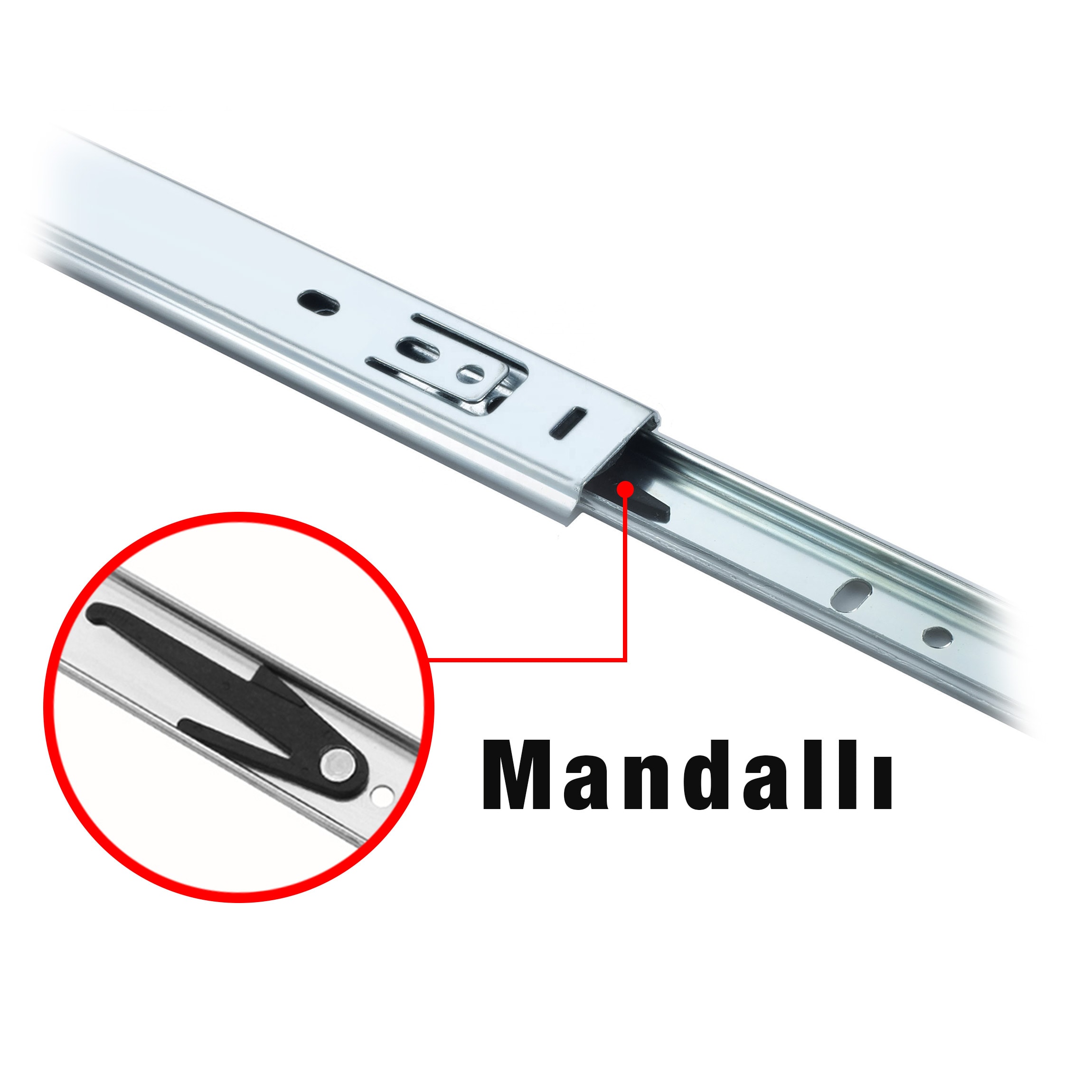 24 x 500 mm Tek Açılım Teleskopik Bilyalı Ray