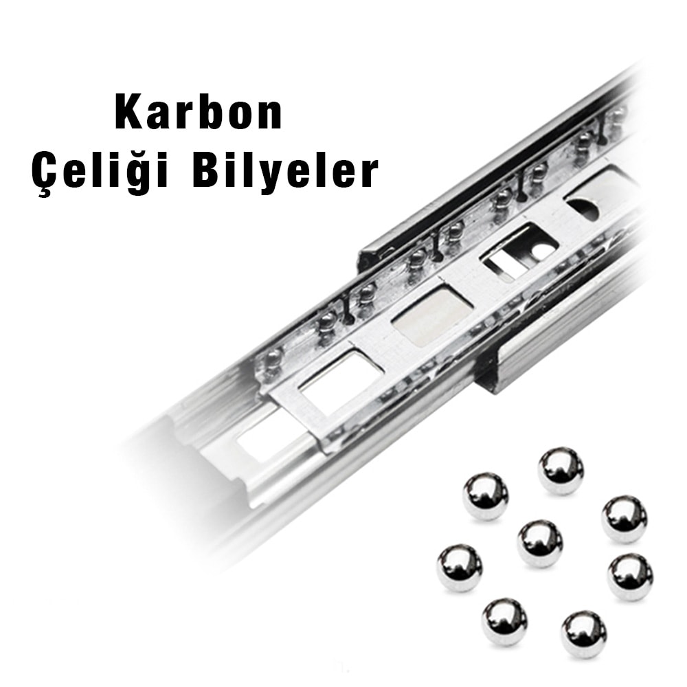 35 x 400 mm Çift Açılım Teleskopik Bilyeli Ray