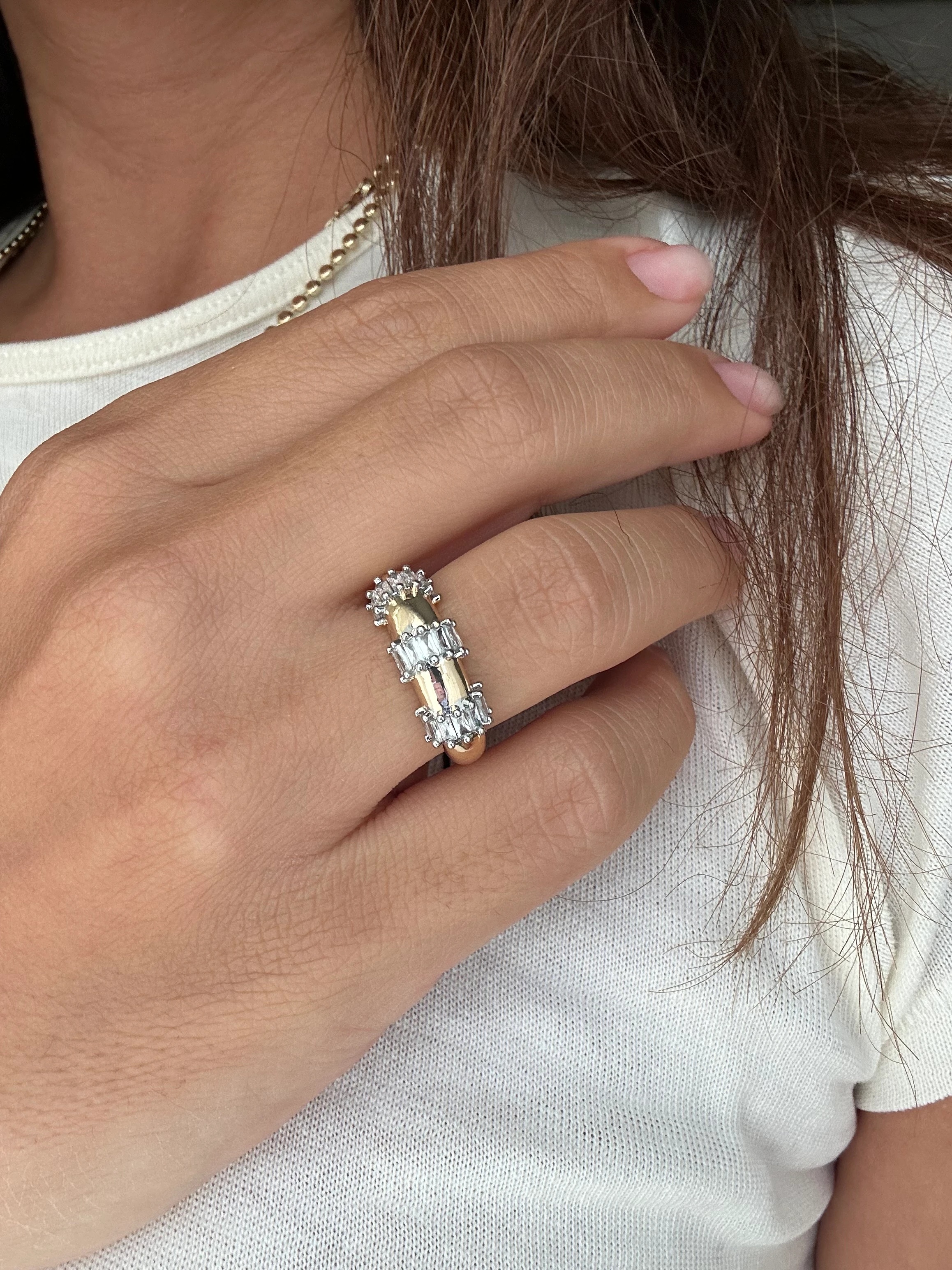 illys Gold Üzeri Baget Taş Detaylı Marka Model Ayarlanabilir Yüzük