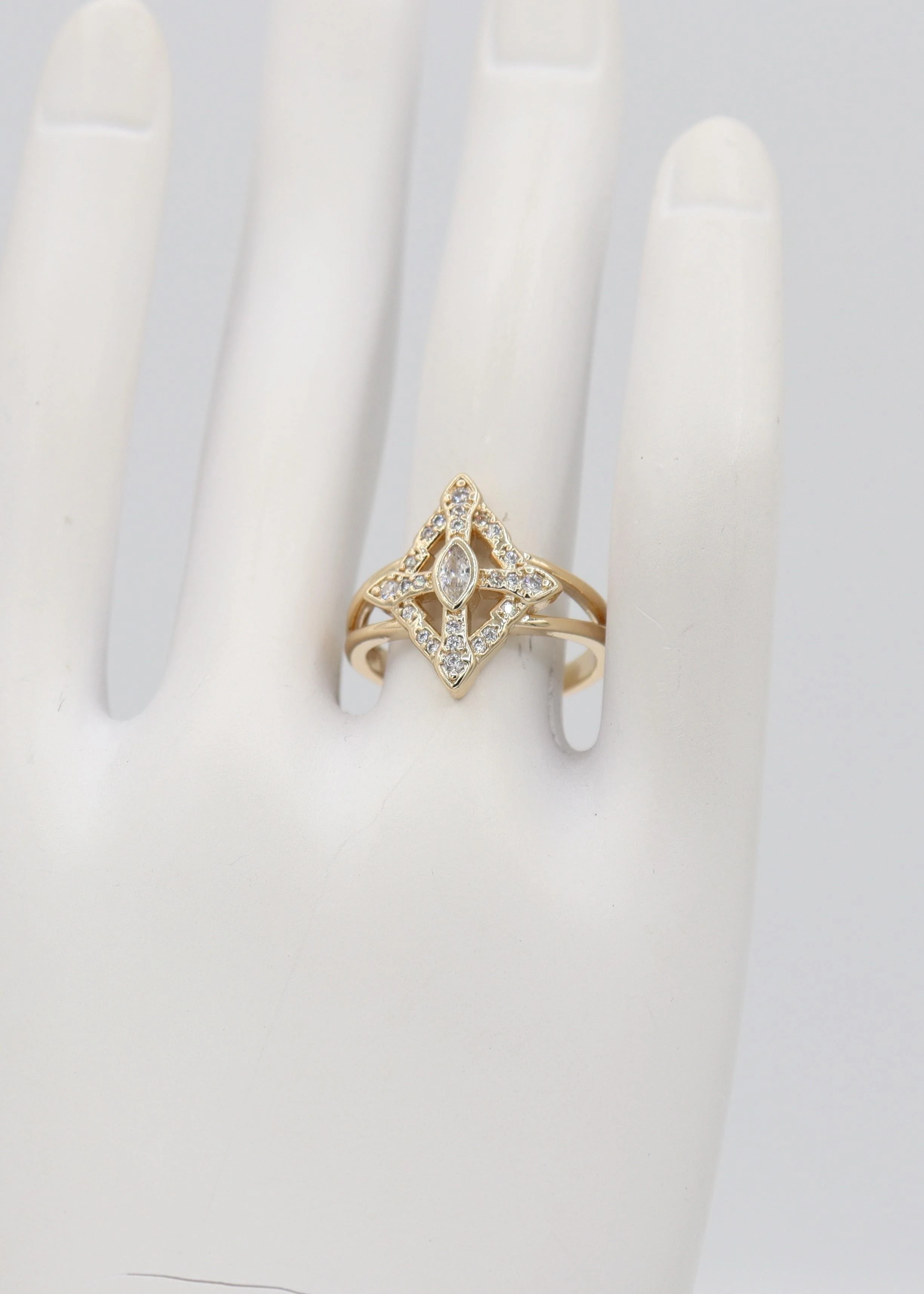 illys Gold Zirkon Taş Detaylı Mekik Figür Vintage Ayarlanabilir Yüzük