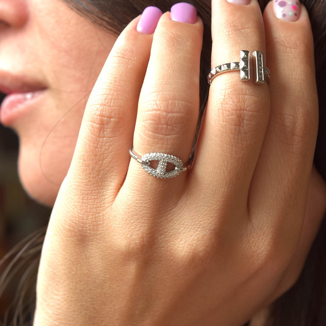 illys Silver Baget Taşlı Tiff Model Arası Açık Ayarlanabilir Yüzük