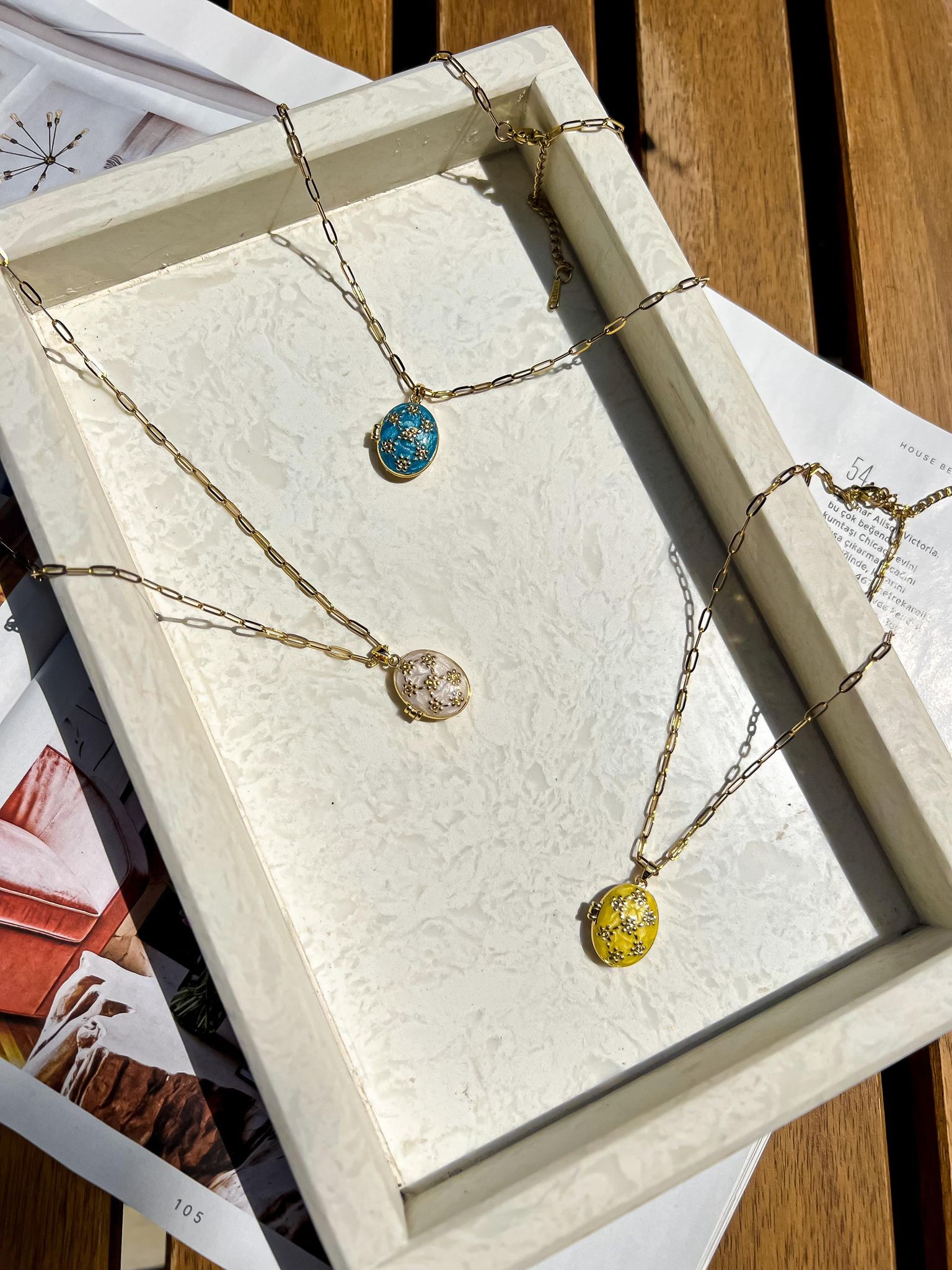illys Gold Zincir Mavi Mineli Gold Yıldız Figür Çelik Madalyon Kolye