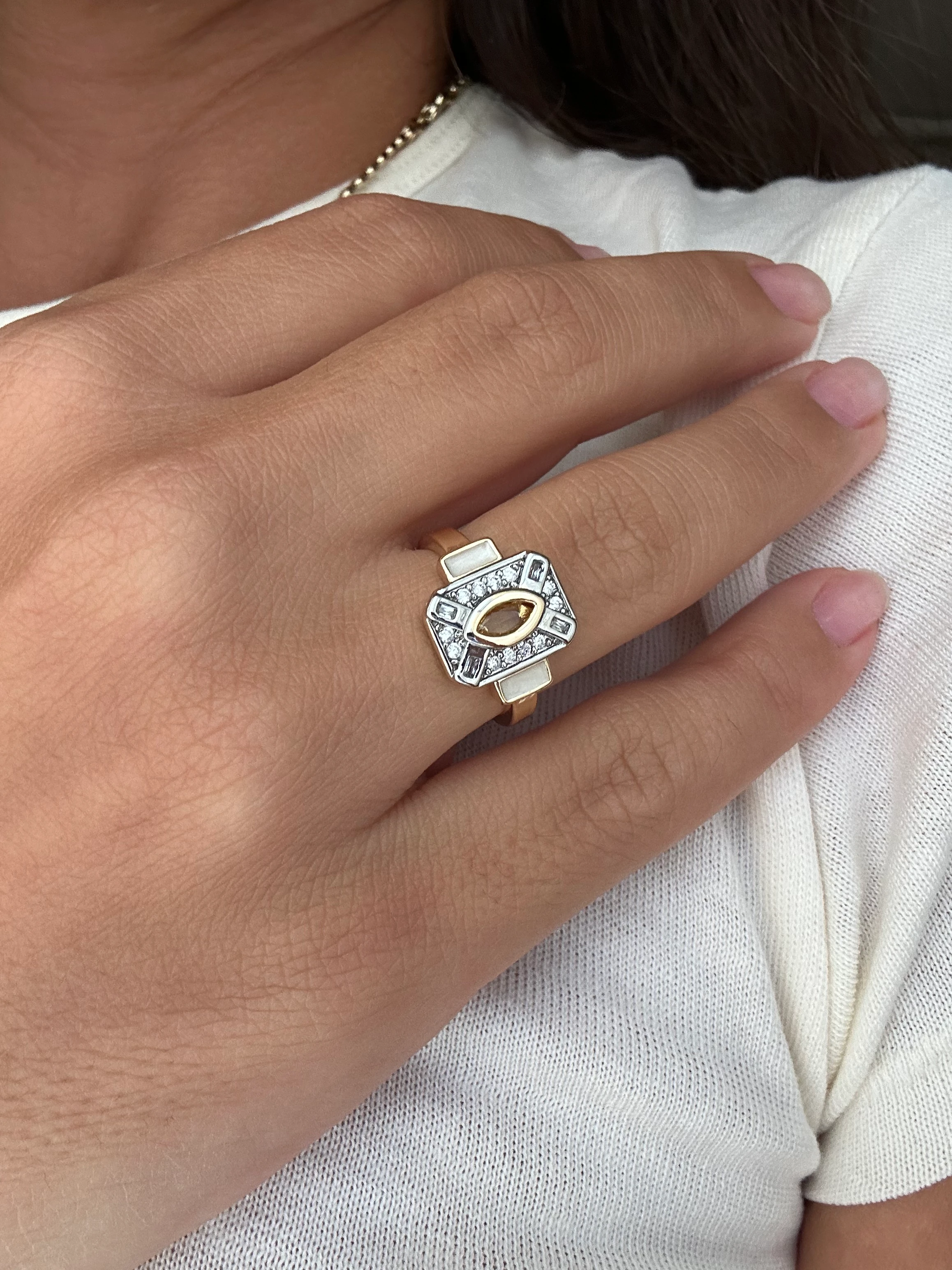 illys Gold Sarı Baget Taş Detaylı Dikdörtgen Form Ayarlanabilir Yüzük