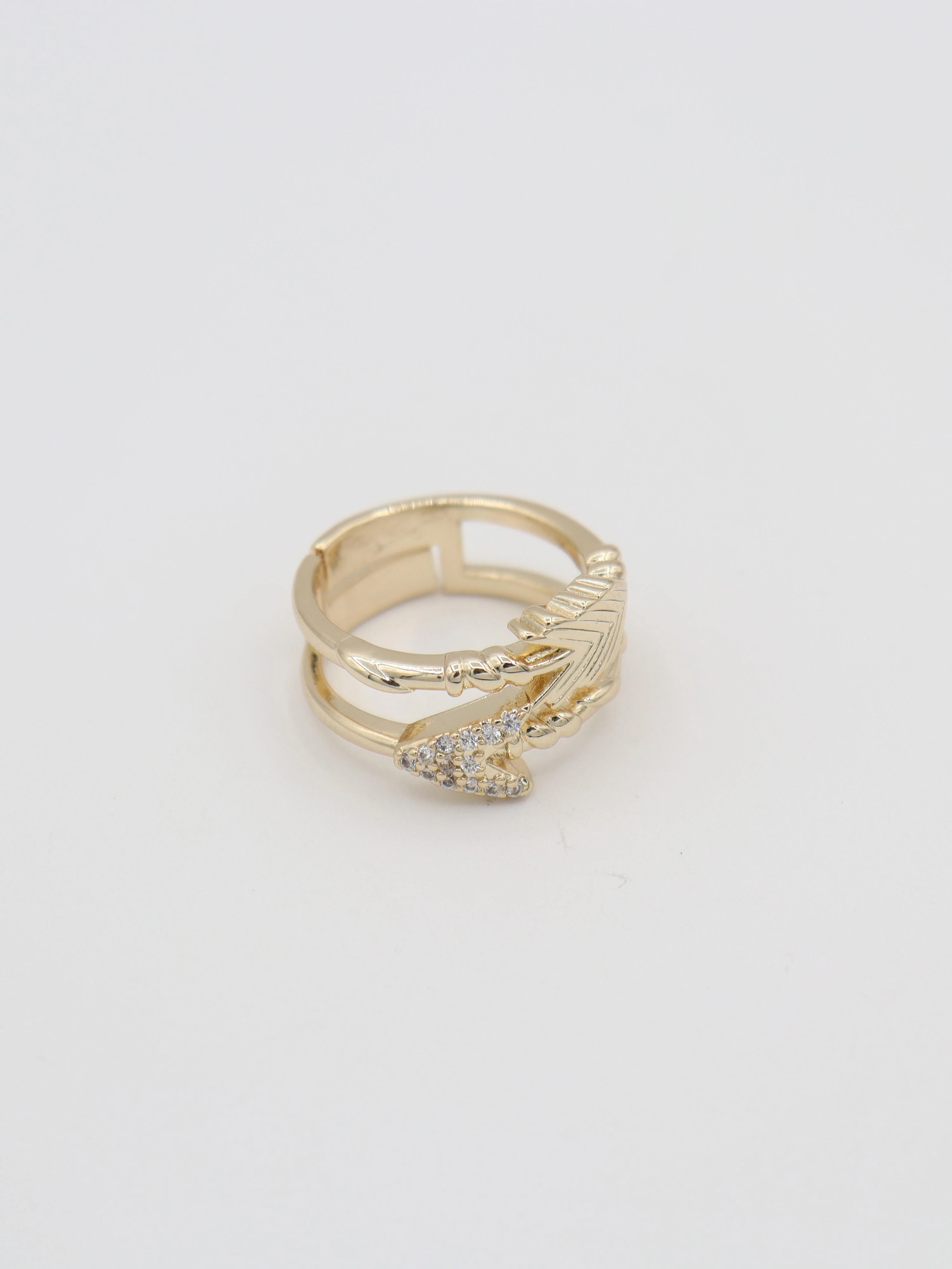 illys Gold Zirkon Taş Detaylı Ok Figürlü Ayarlanabilir Yüzük