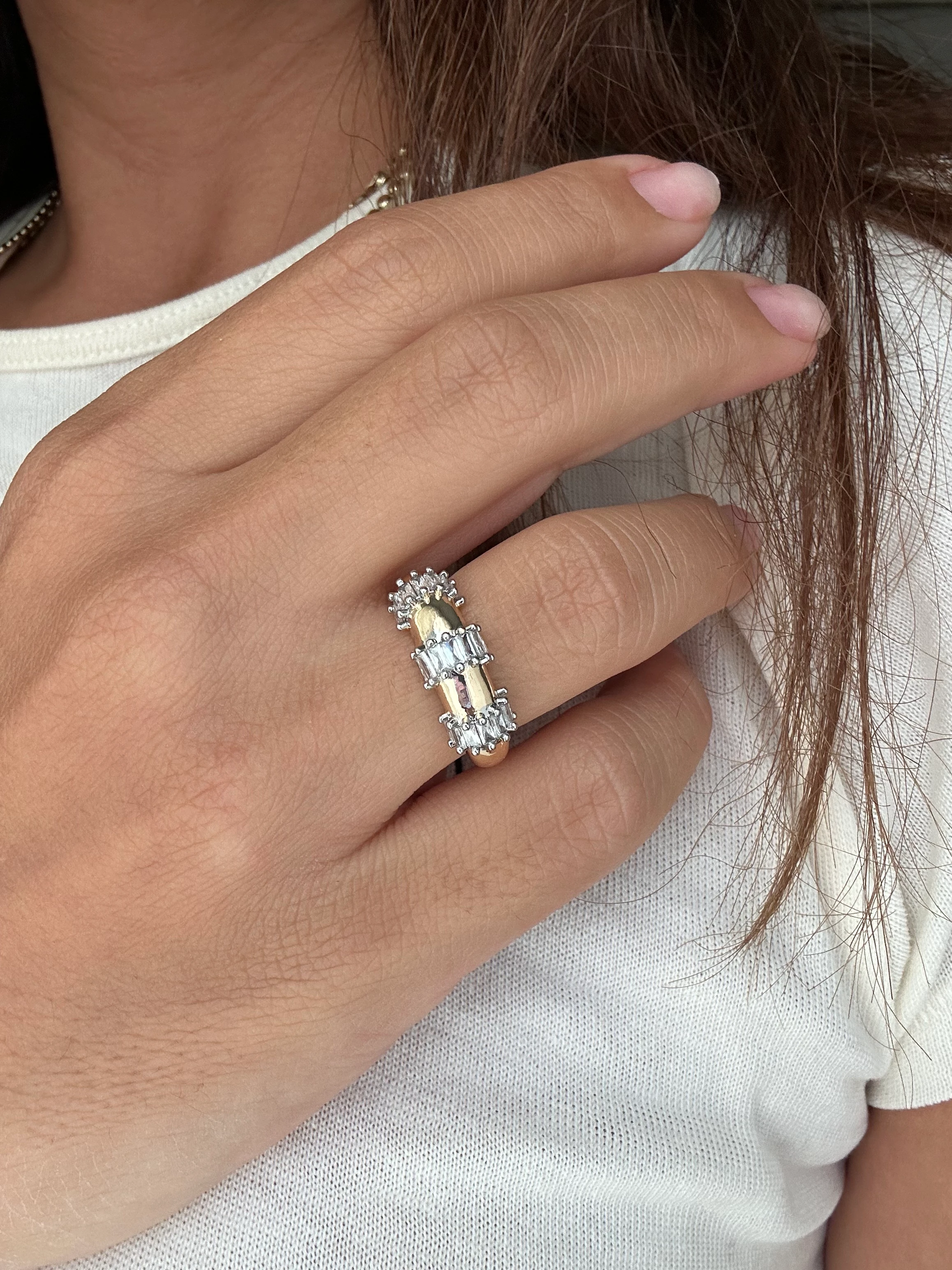 illys Gold Üzeri Baget Taş Detaylı Marka Model Ayarlanabilir Yüzük