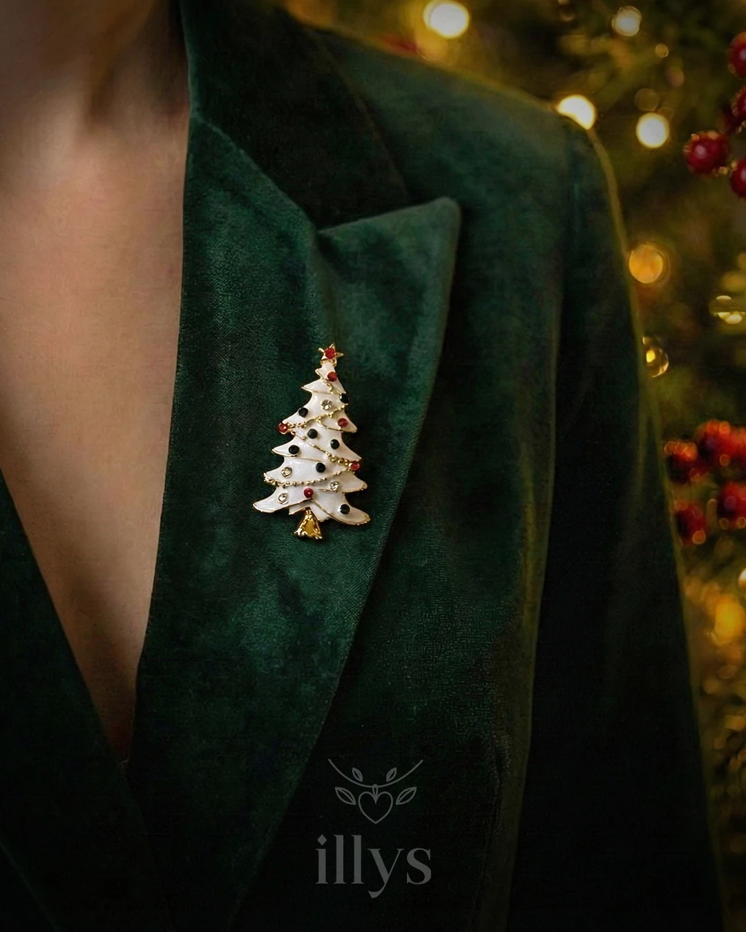 illys Beyaz Yılbaşı Ağacı Broş