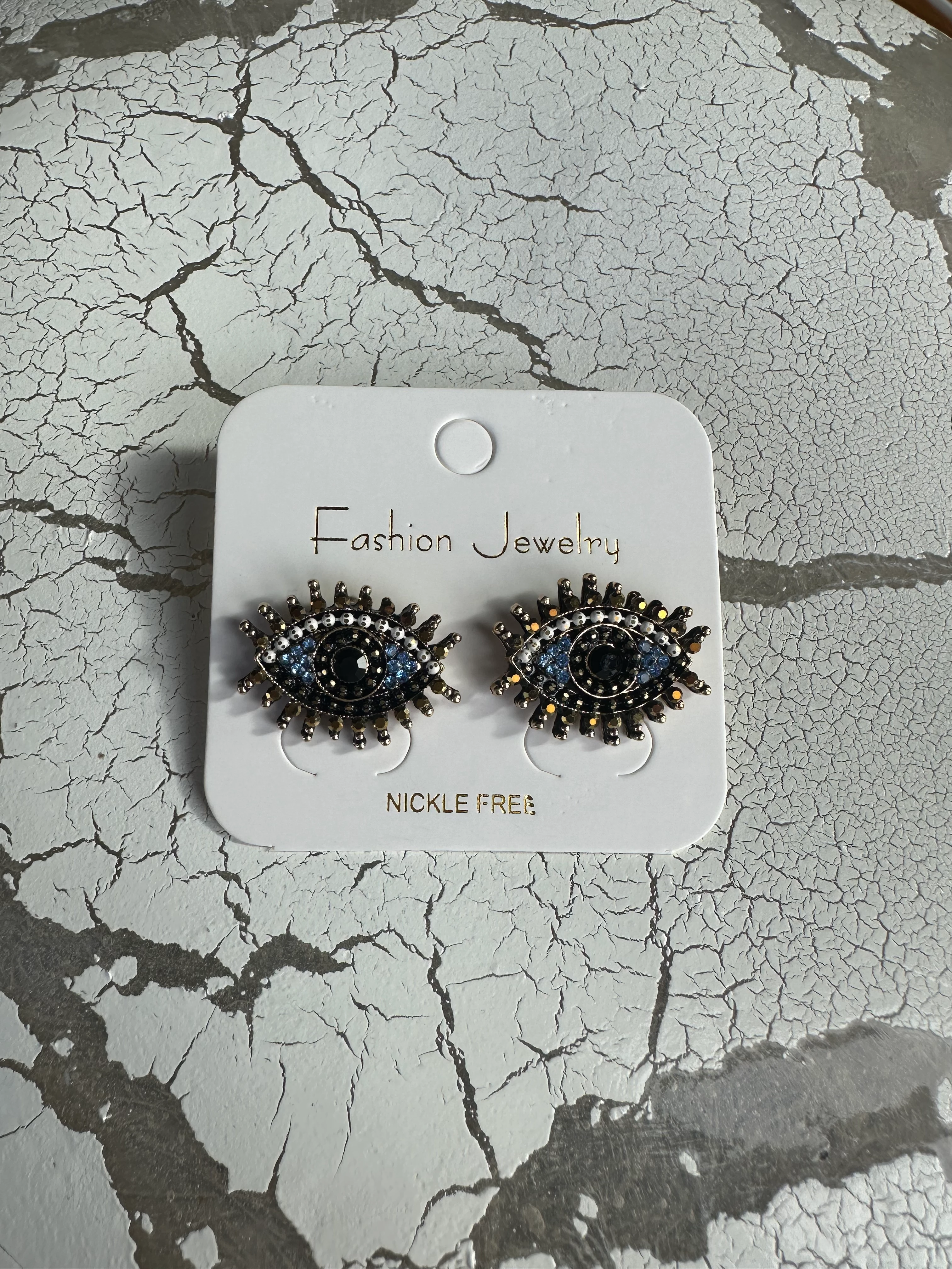 illys Mavi Siyah Zirkon Taş Detaylı Göz Figür Çivi Küpe