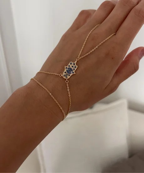 illys Gold Lacivert Zirkon Taş Detaylı Fatmanın Eli Şahmeran