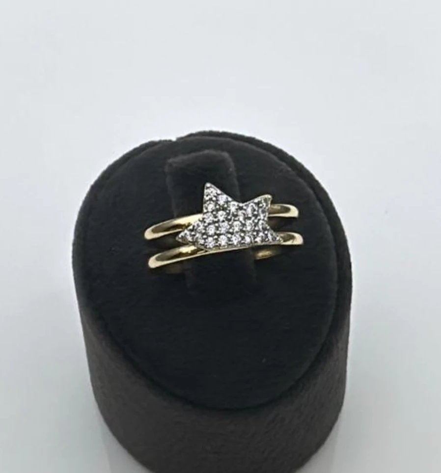 illys Gold Üstü Silver Zirkon Taş Detay Yarım Yıldız Figürlü Ayarlanabilir Yüzük