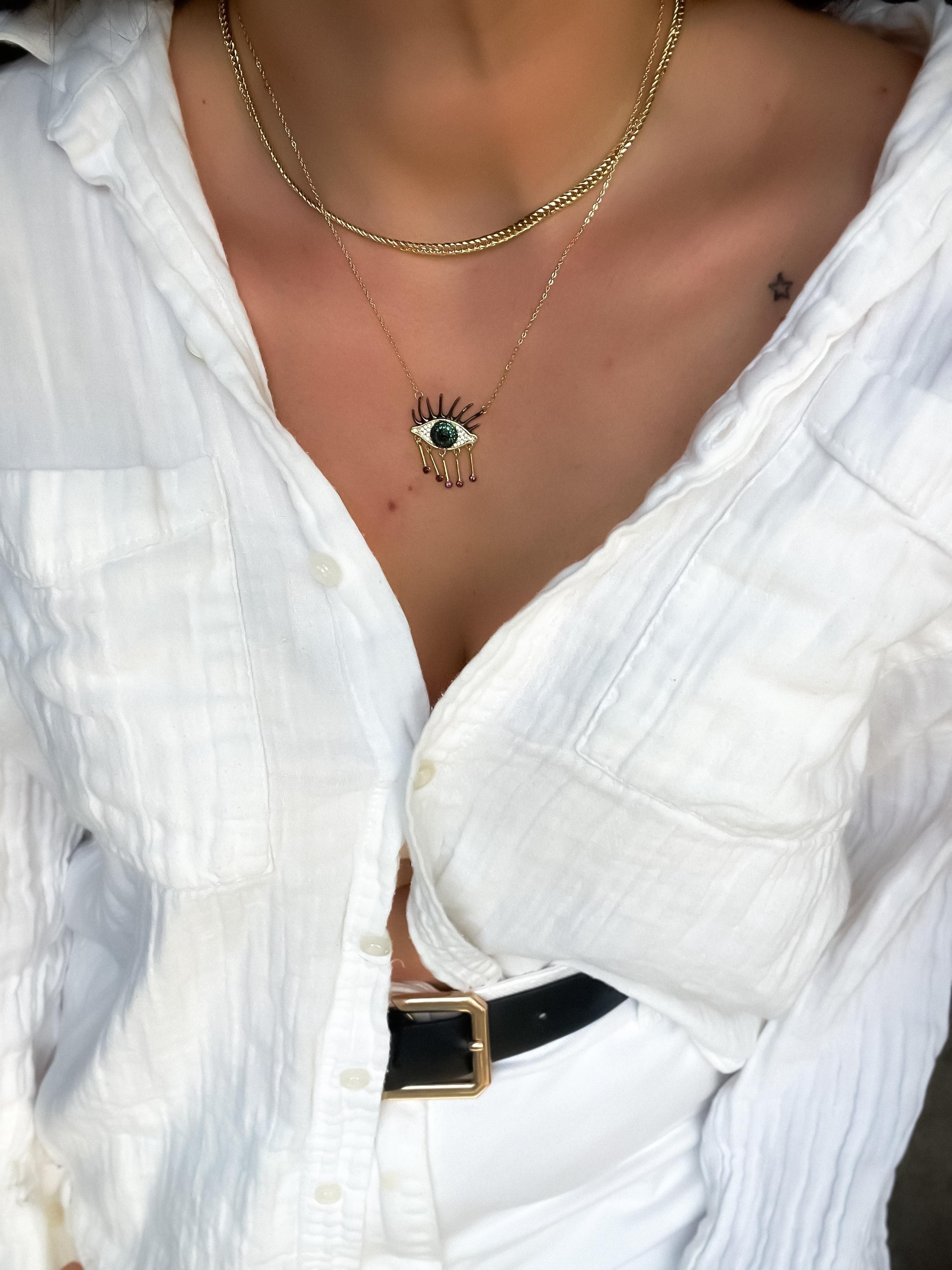 illys Gold Renkli Zirkon Taşlı Kirpik Detay Göz Figür Marka Model Kolye