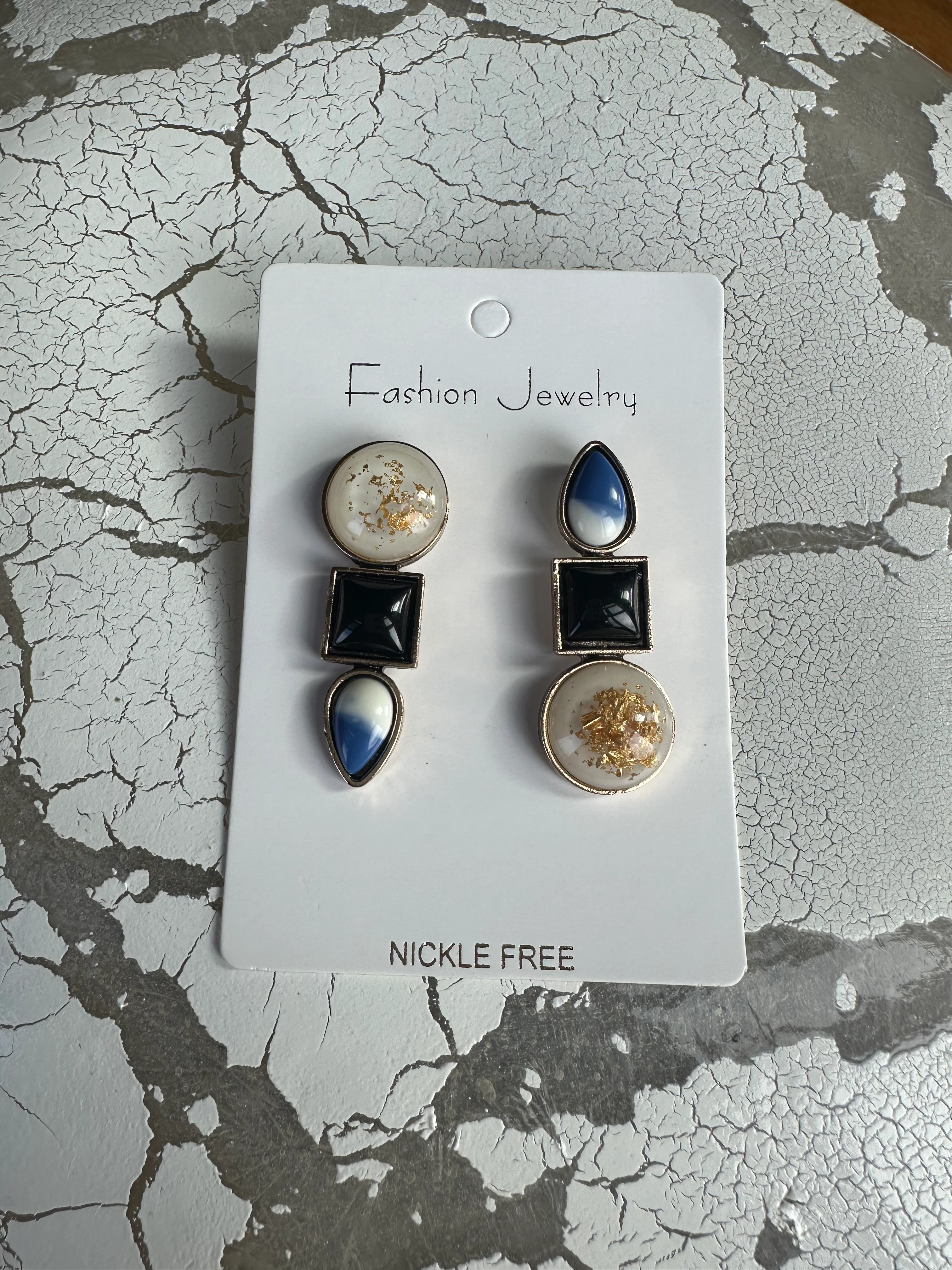 illys Renkli Üçlü Figür Doğal Taş Görünüm Tasarım Küpe