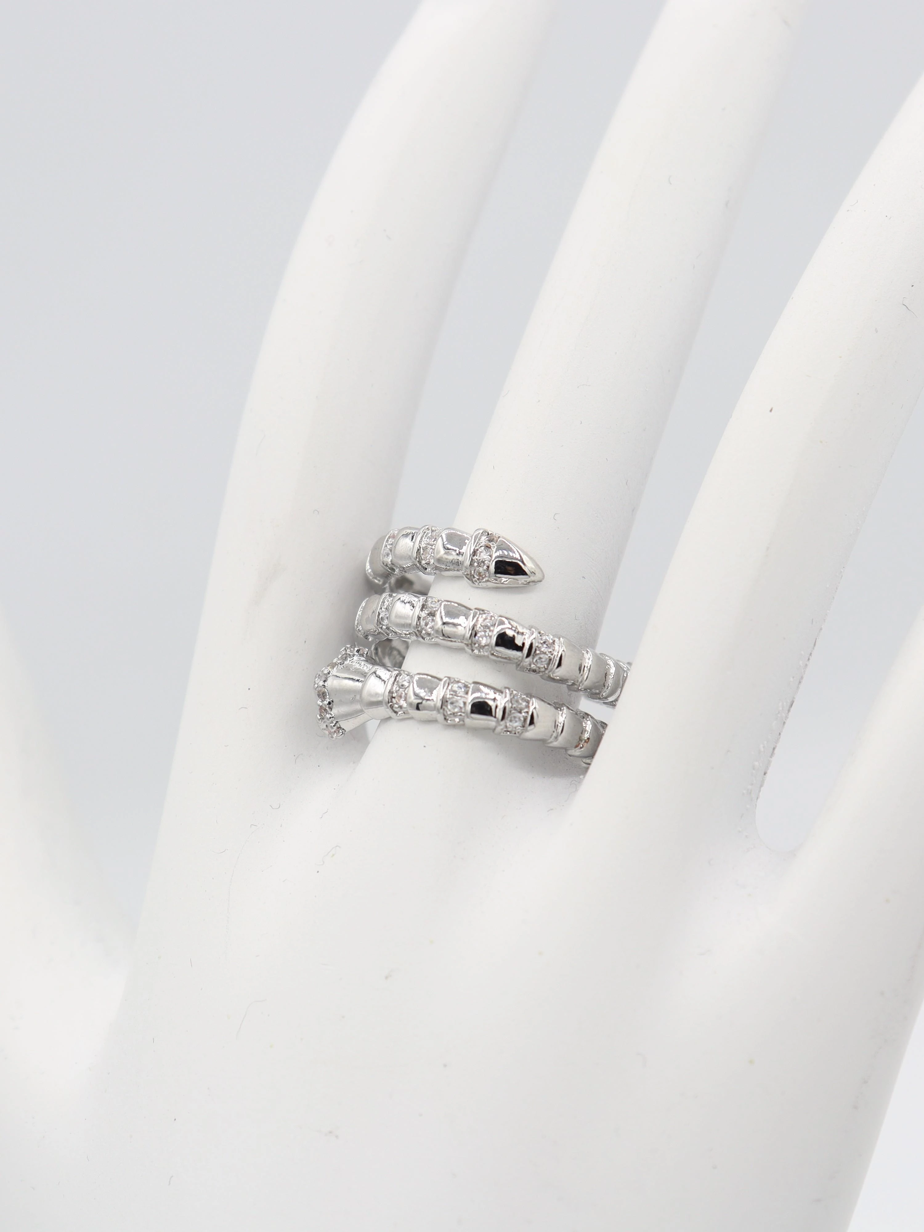 illys Silver Zirkon Taş Detaylı Sarmal Yılan Marka Model Ayarlanabilir Yüzük