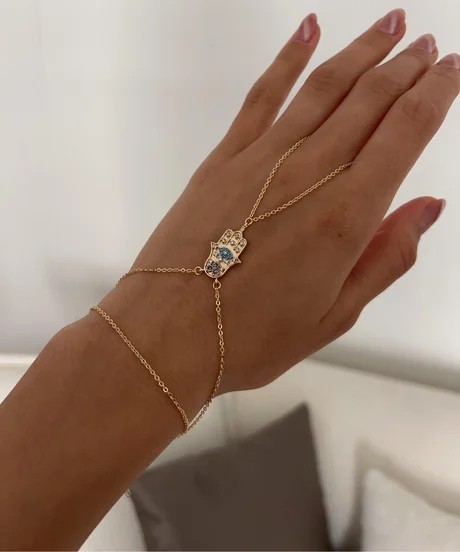 illys Gold Mavi Beyaz Zirkon Taş Detaylı Fatmanın Eli Şahmeran