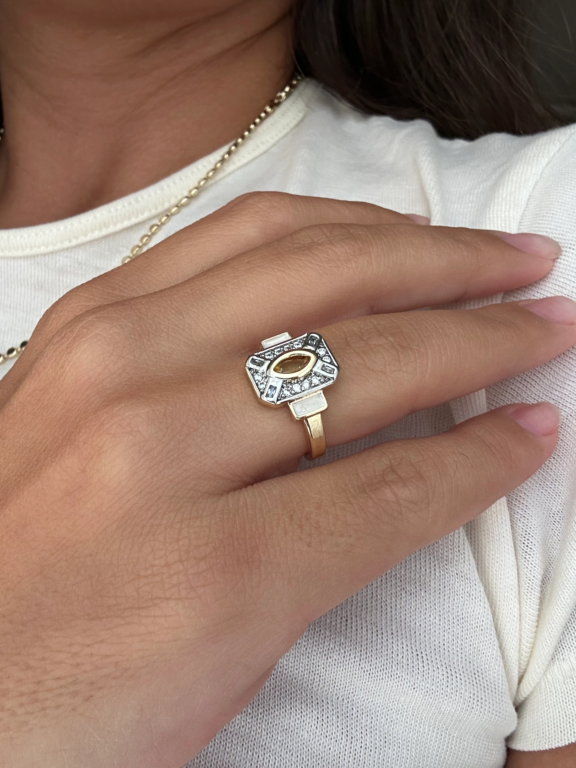 illys Gold Sarı Baget Taş Detaylı Dikdörtgen Form Ayarlanabilir Yüzük