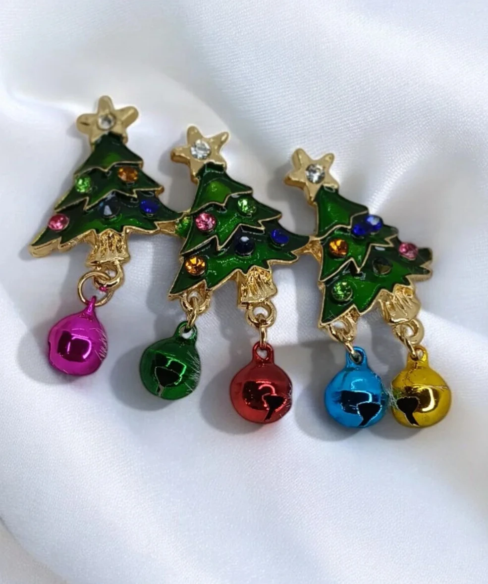 illys Renkli Topçuk Üçlü Yeşil Yılbaşı Ağacı Broşu