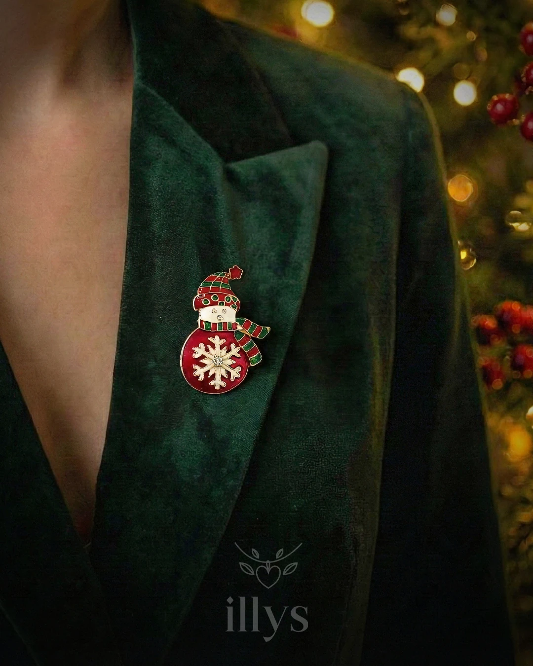 illys Kırmızı Üzeri Beyaz Kar Detay Kardan Adam Yılbaşı Broşu