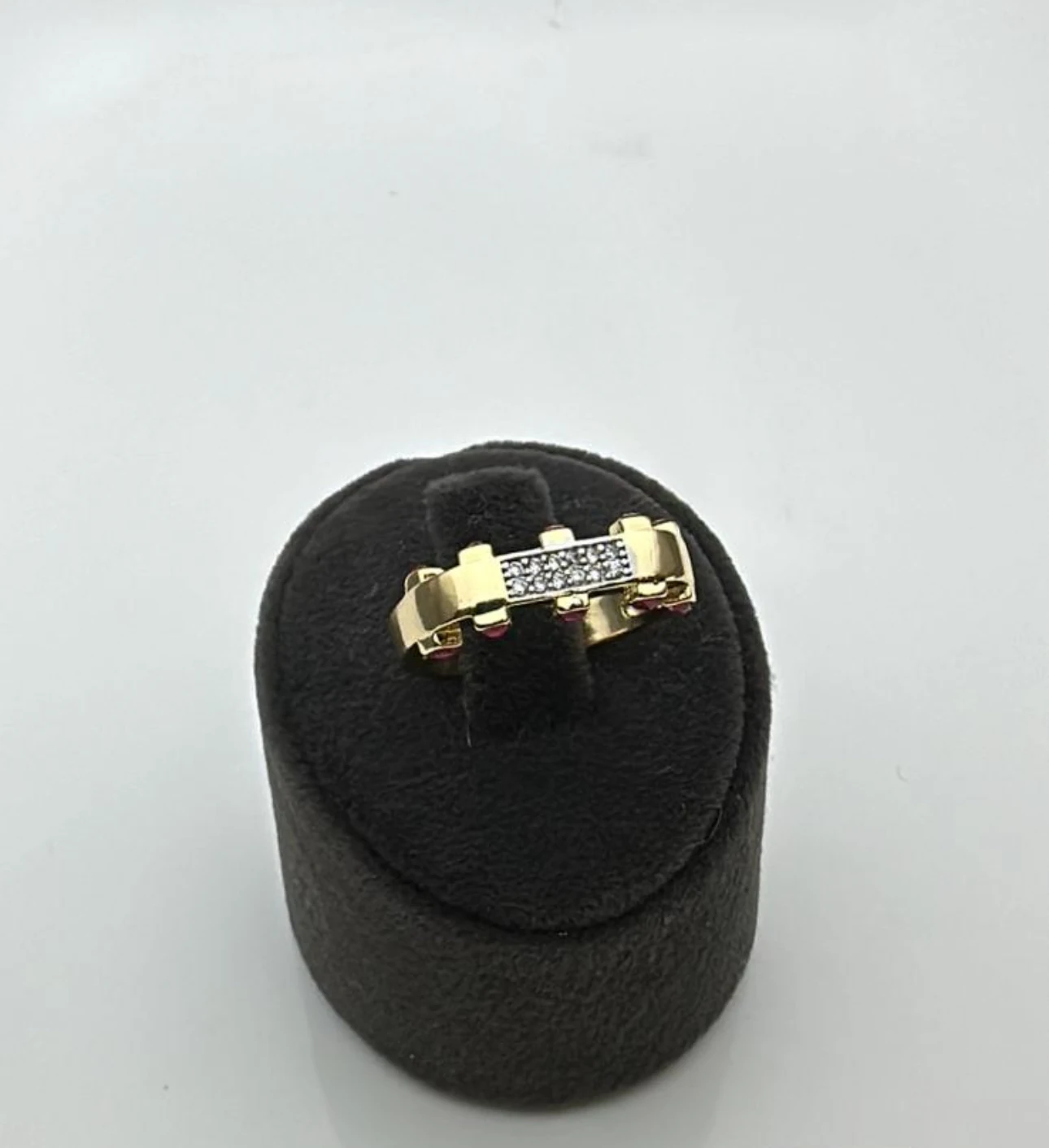 illys Gold Bordo Zirkon Taş ve Ortası Beyaz Zirkon Taş Baget Model Ayarlanabilir Yüzük