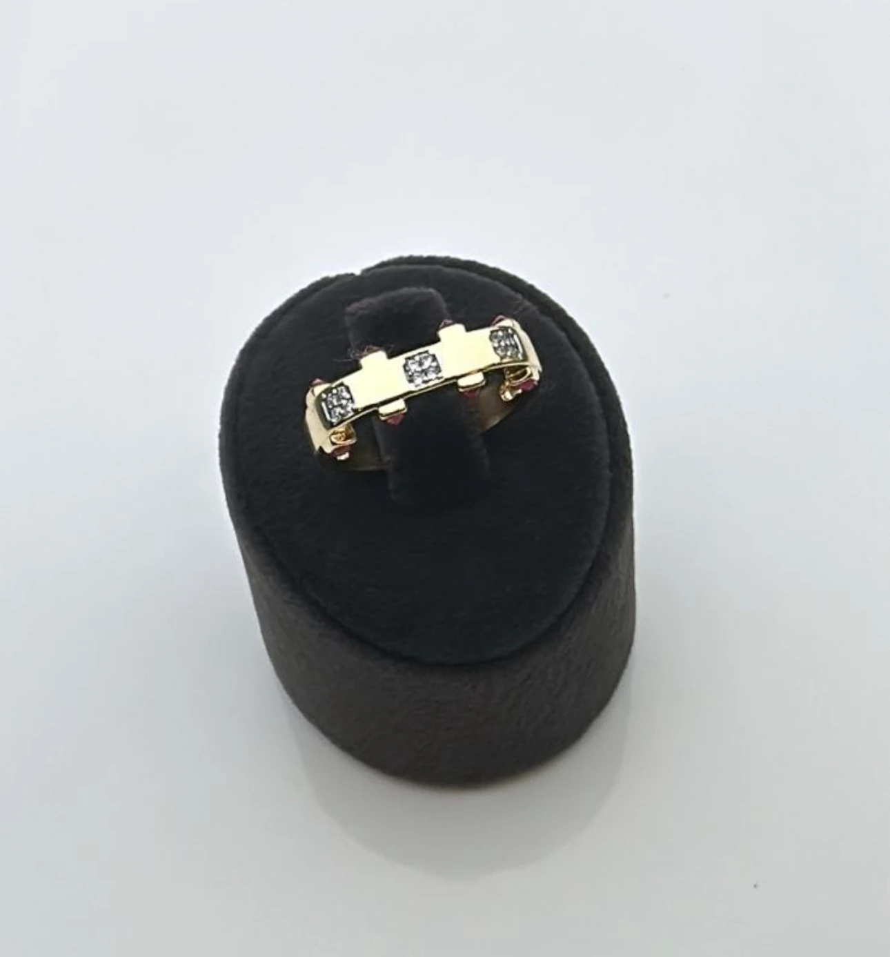 illys Gold Bordo Zirkon Taş Detaylı 3 Beyaz Zirkon Taş Baget Model Ayarlanabilir Yüzük