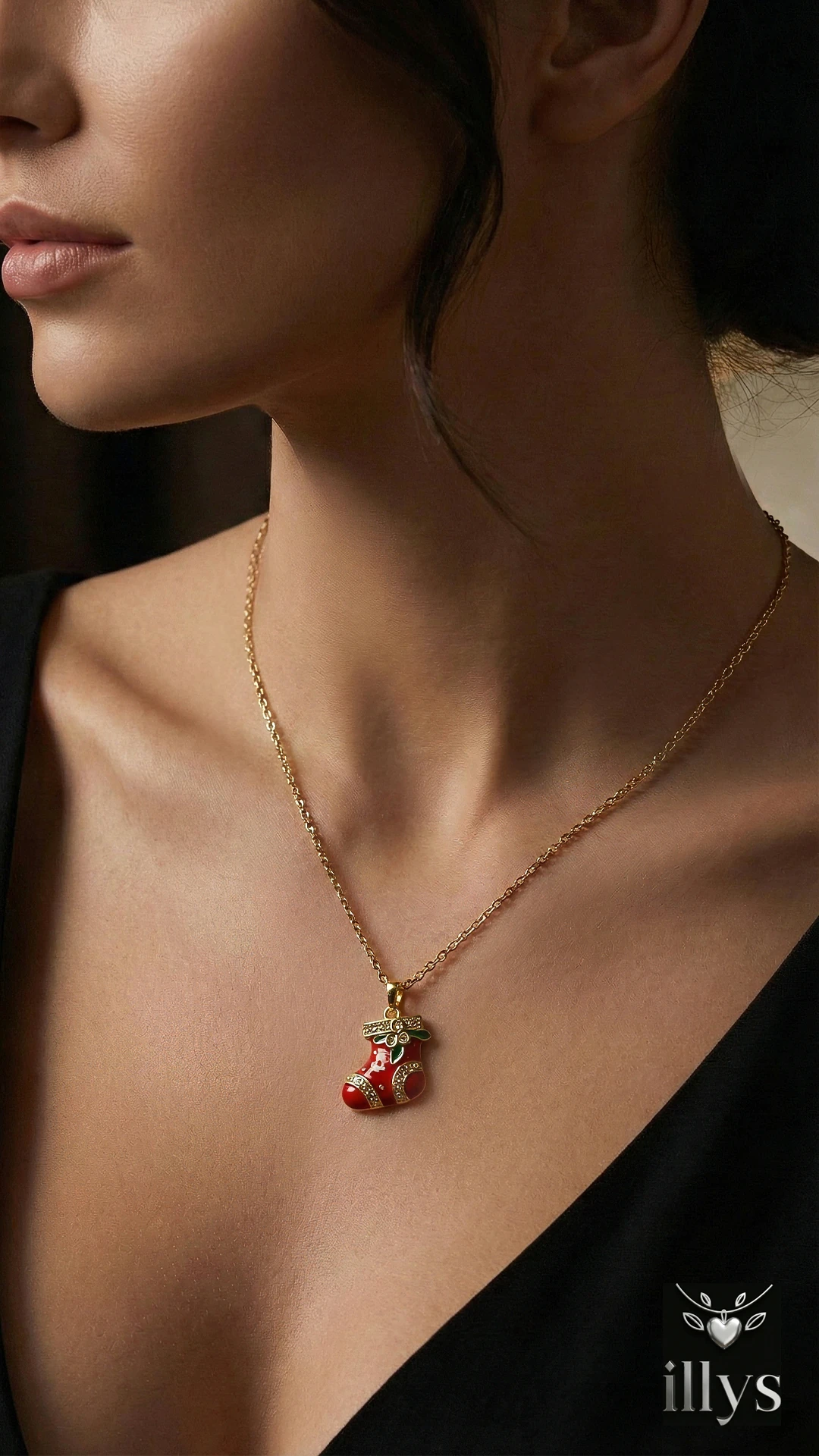 illys Gold Zincir Kırmızı Çorap Yılbaşı Çelik Kolye