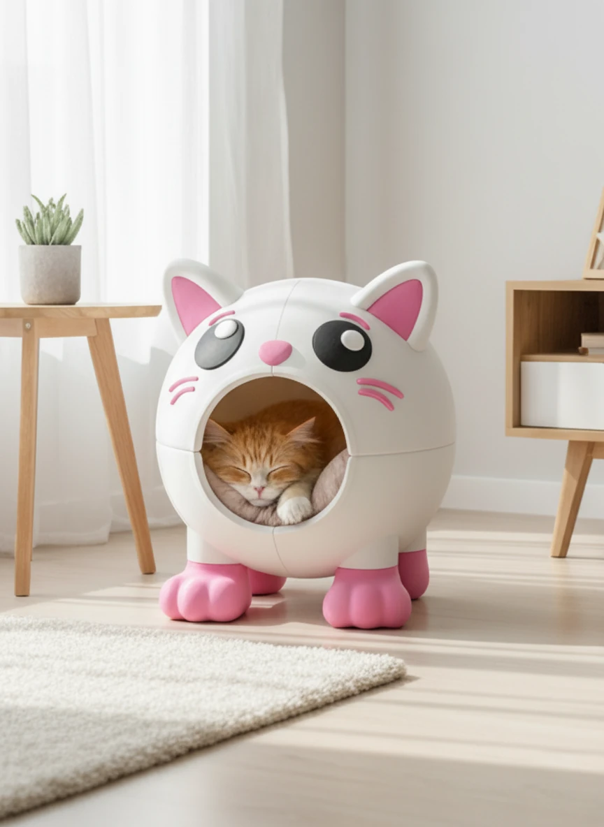 Kedi Evi - White-Pink