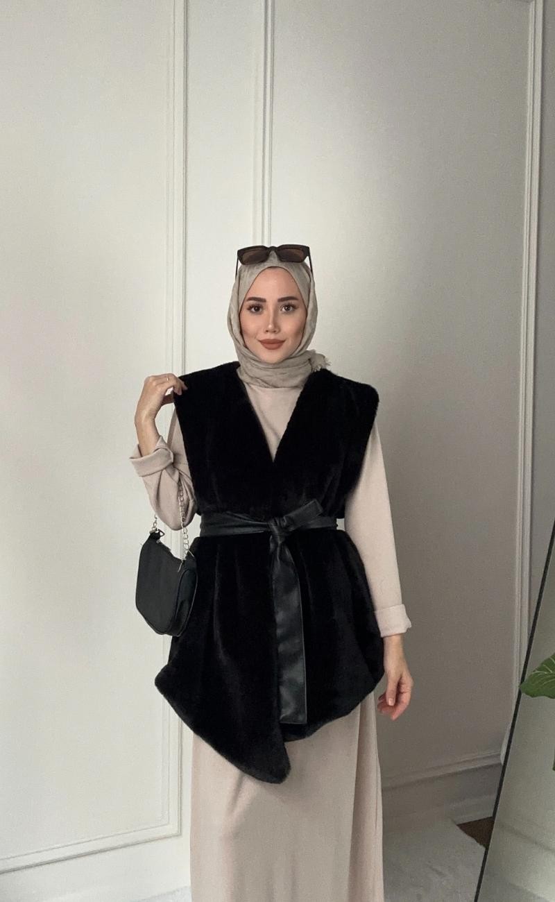 VENESSA SİYAH PELUŞ YELEK