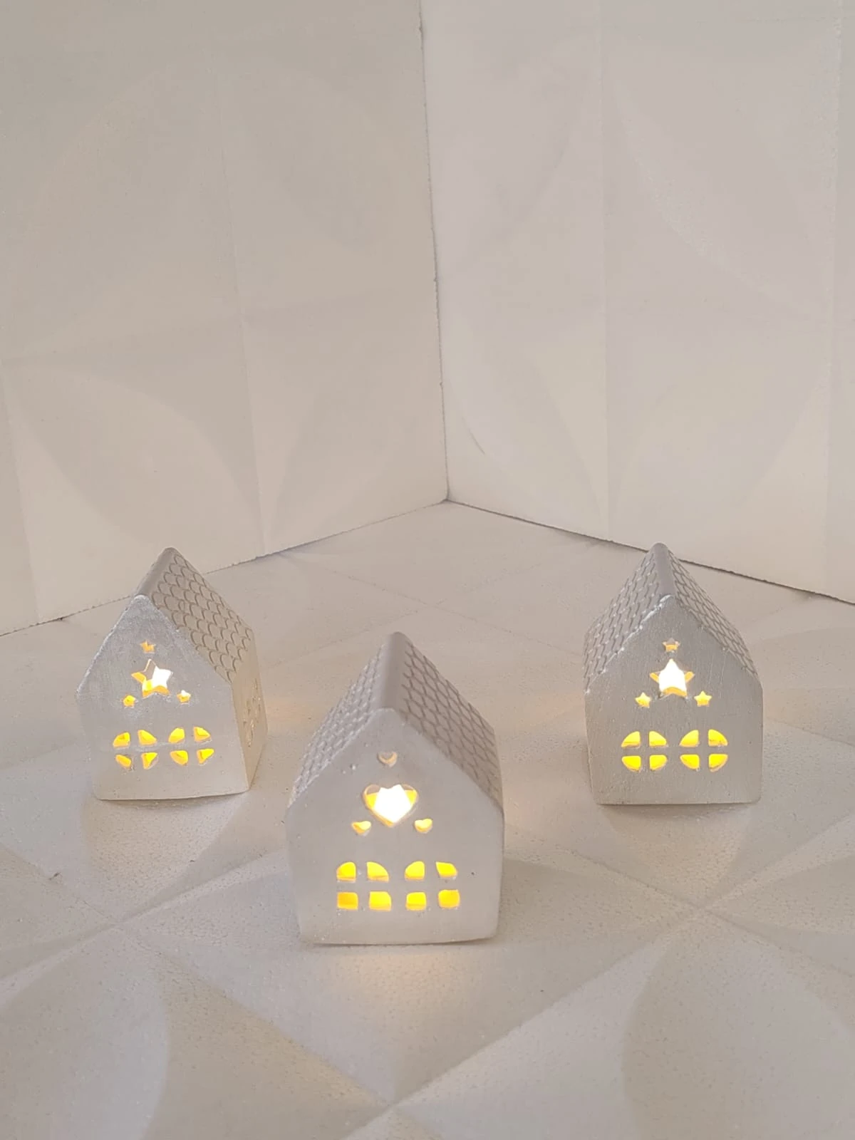 Dekoratif Ev 3'lü Set Let Mumlu Beyaz