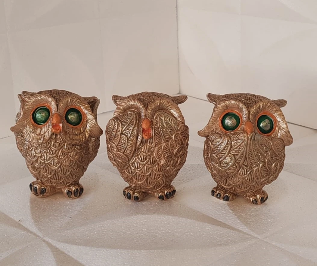 Görmedim Duymadım Bilmiyorum Biblo Dekoratif Obje 3 Parça Renkli Baykuş