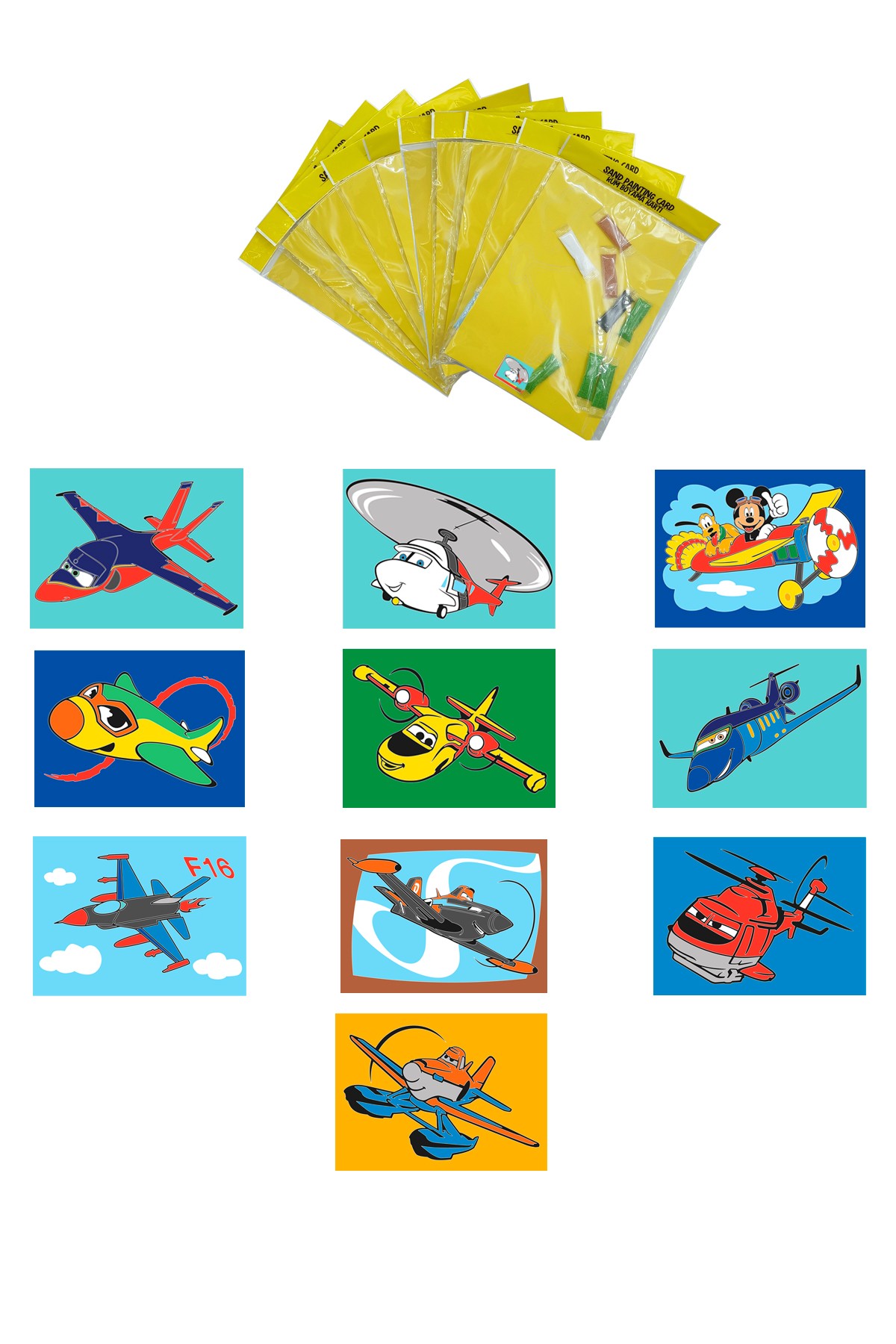 "Aircraft, 10 Pieces Large Size A4, Boy-Girl Child Sand Painting Card Set - Red Castle KB-RC-102"