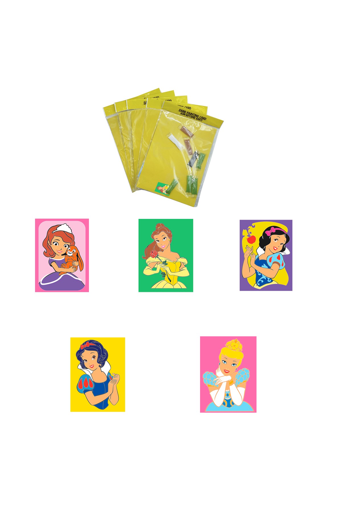 Disney Prenses, 5 Adet Büyük Boy A4, Kız Çocuk Kum Boyama Kartı Seti-Red Castle KB-D-054