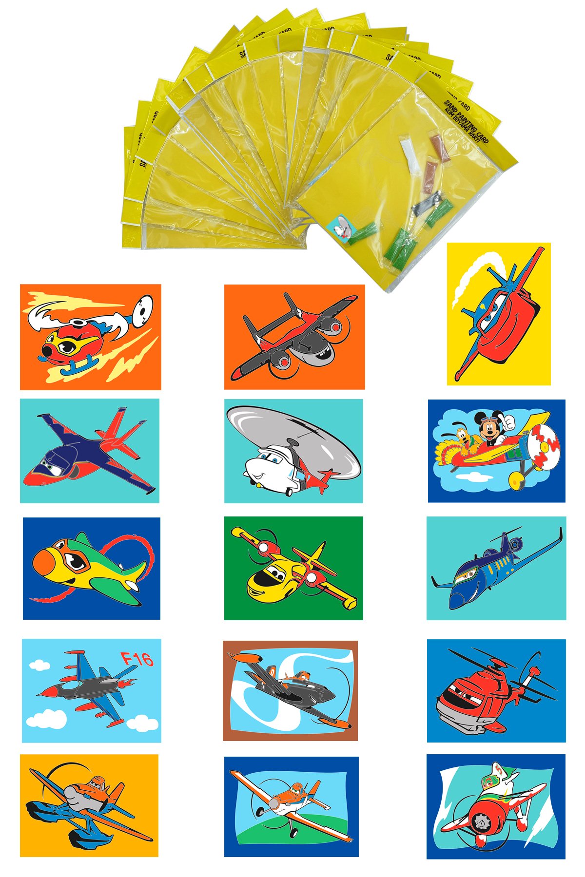 Aircraft, 15 Pieces Large Size A4, Girl-Boy Children's Sand Painting Card Set-Red Castle KB-RC-150