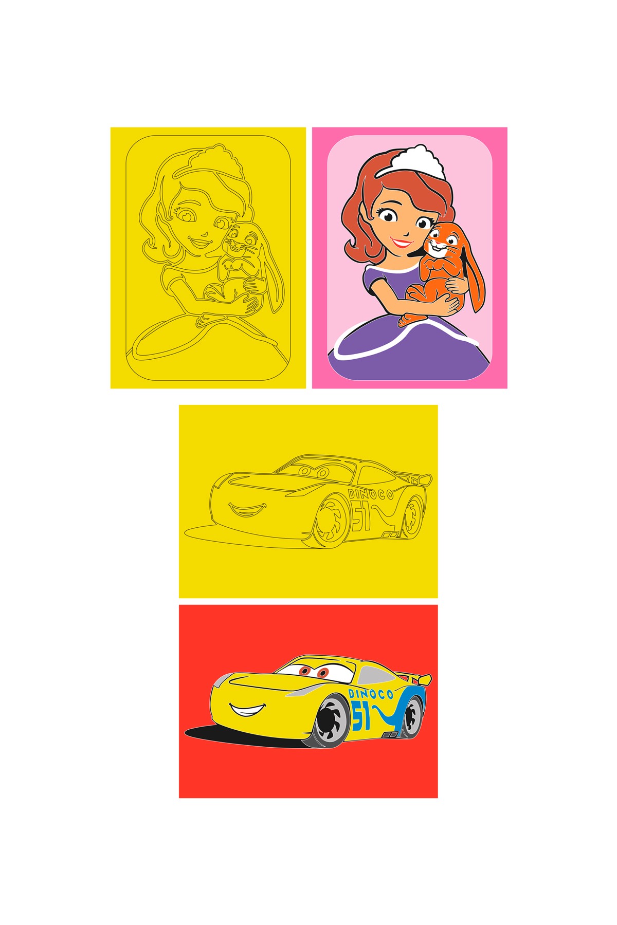 Disney Karma, 10 Pieces Large Size A4, Girls-Boys Sand Painting Card Set - Red Castle KB-D-101