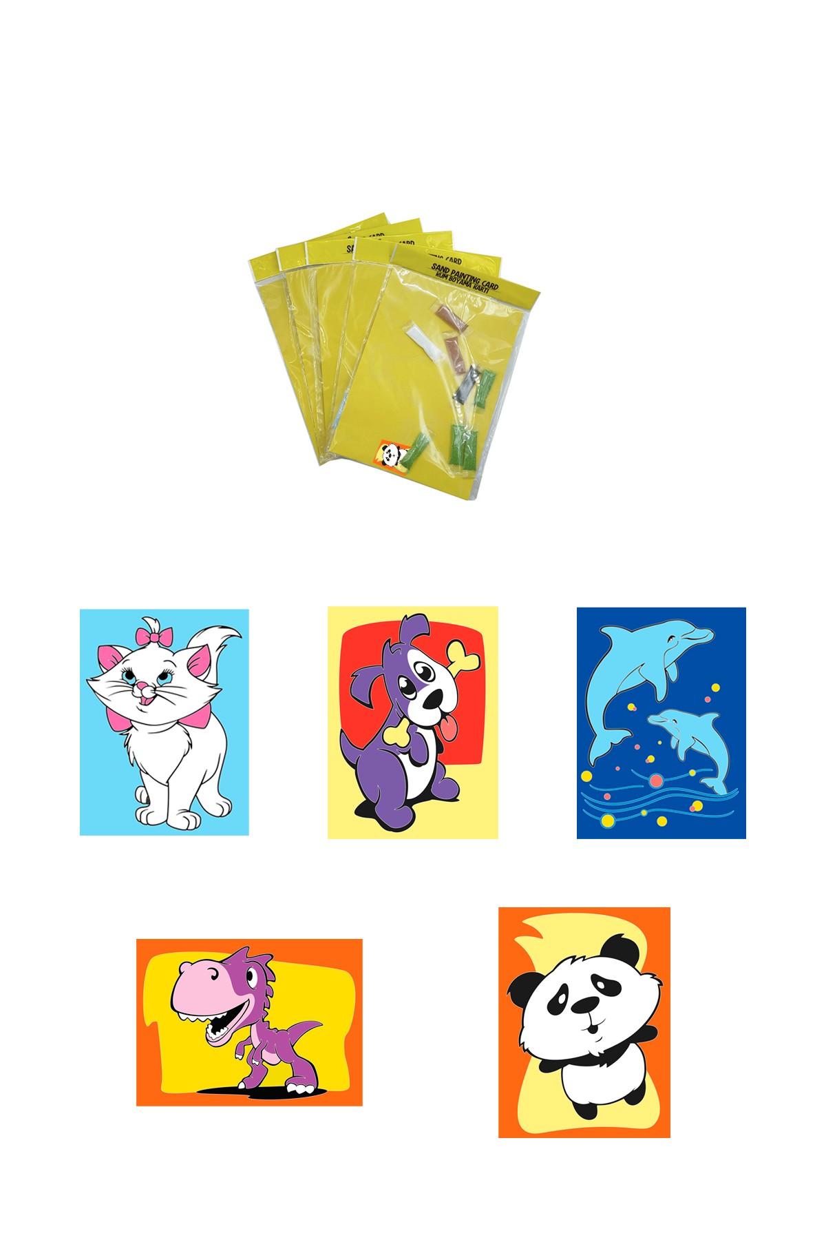 Cute Animals, Set of 5 Large Size A4, Girl-Boy Sand Painting Card - Red Castle KB-RC-052