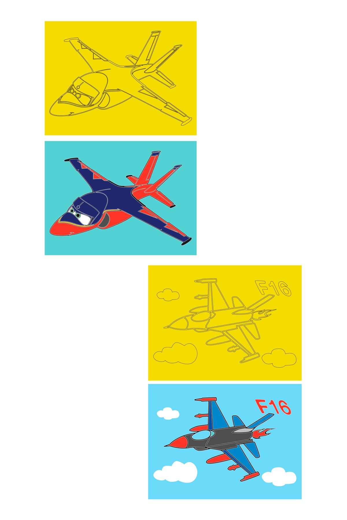 "Aircraft, 10 Pieces Large Size A4, Boy-Girl Child Sand Painting Card Set - Red Castle KB-RC-102"