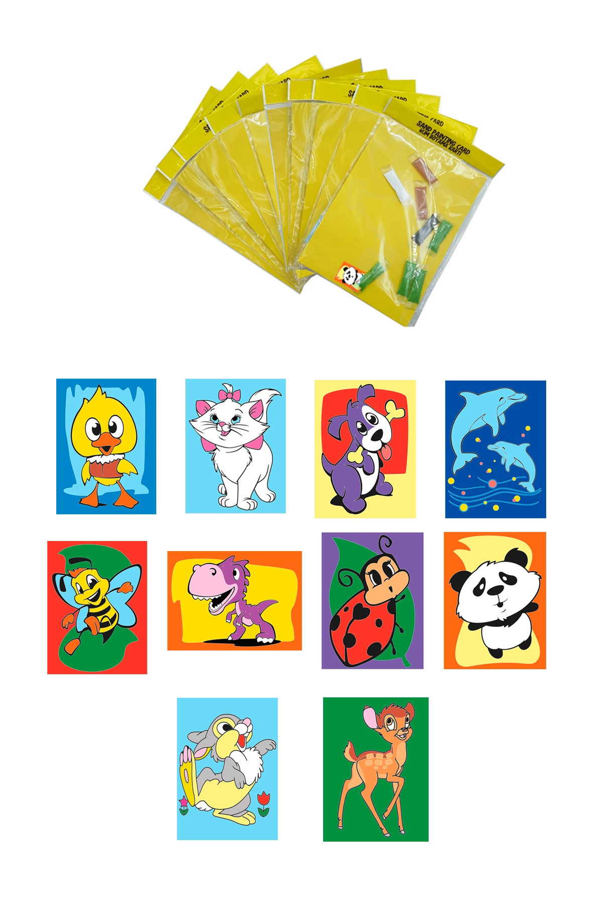 Cute Animals, Set of 10 Large Size A4, Girl-Boy Sand Painting Card - Red Castle KB-RC-103