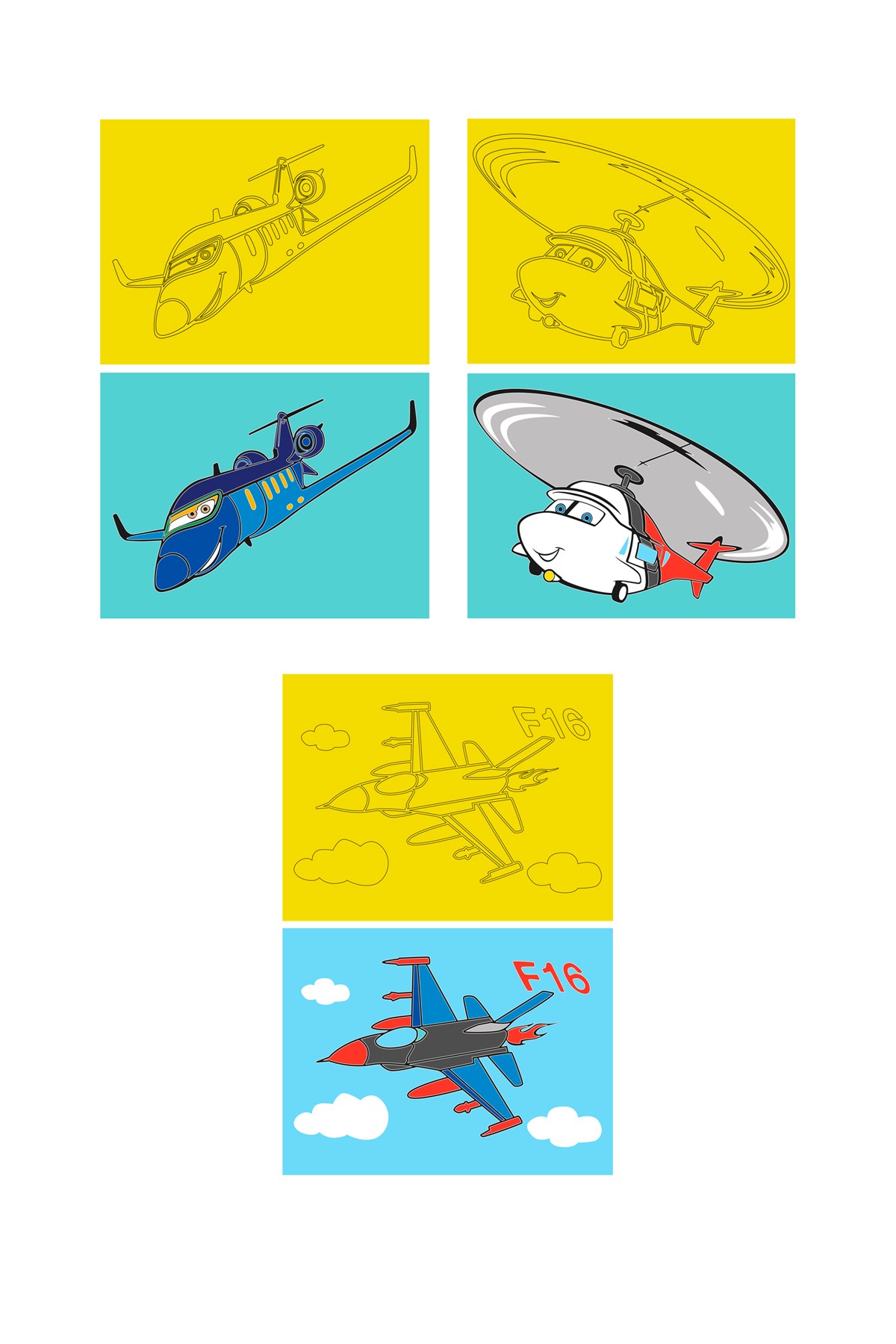 Aircraft, 15 Pieces Large Size A4, Girl-Boy Children's Sand Painting Card Set-Red Castle KB-RC-150