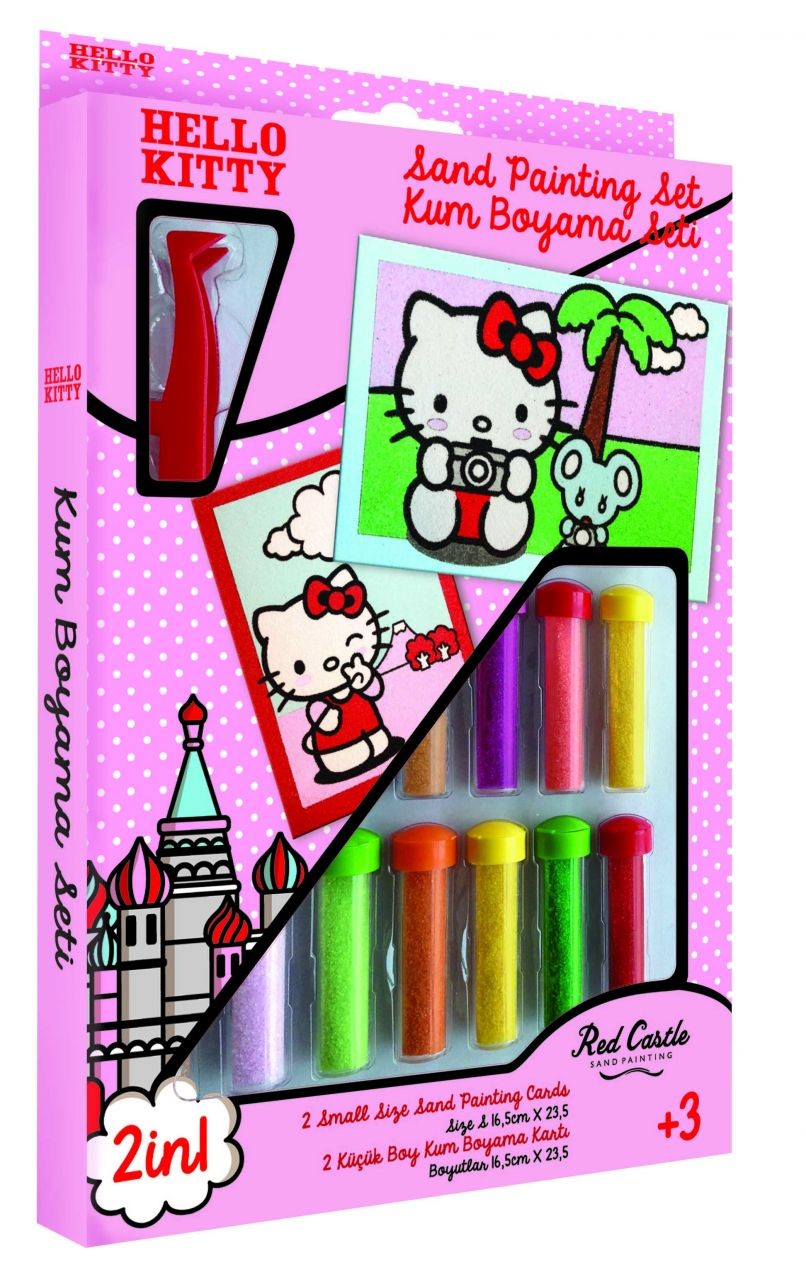 Hello Kitty Selfi Eğitici ve Eğlenceli Kum Boyama Seti-Red Castle DS-22