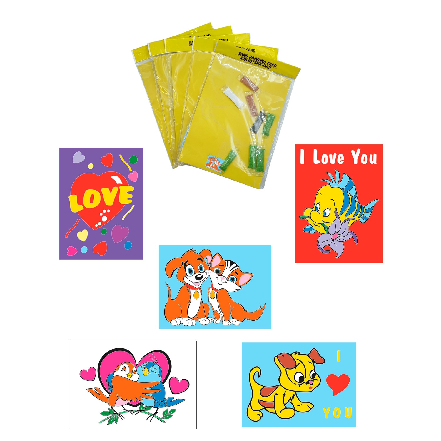 "I Love You - 5-Piece Large A4 - Boy-Girl Sand Painting Card Set - Red Castle KB-RC-051"