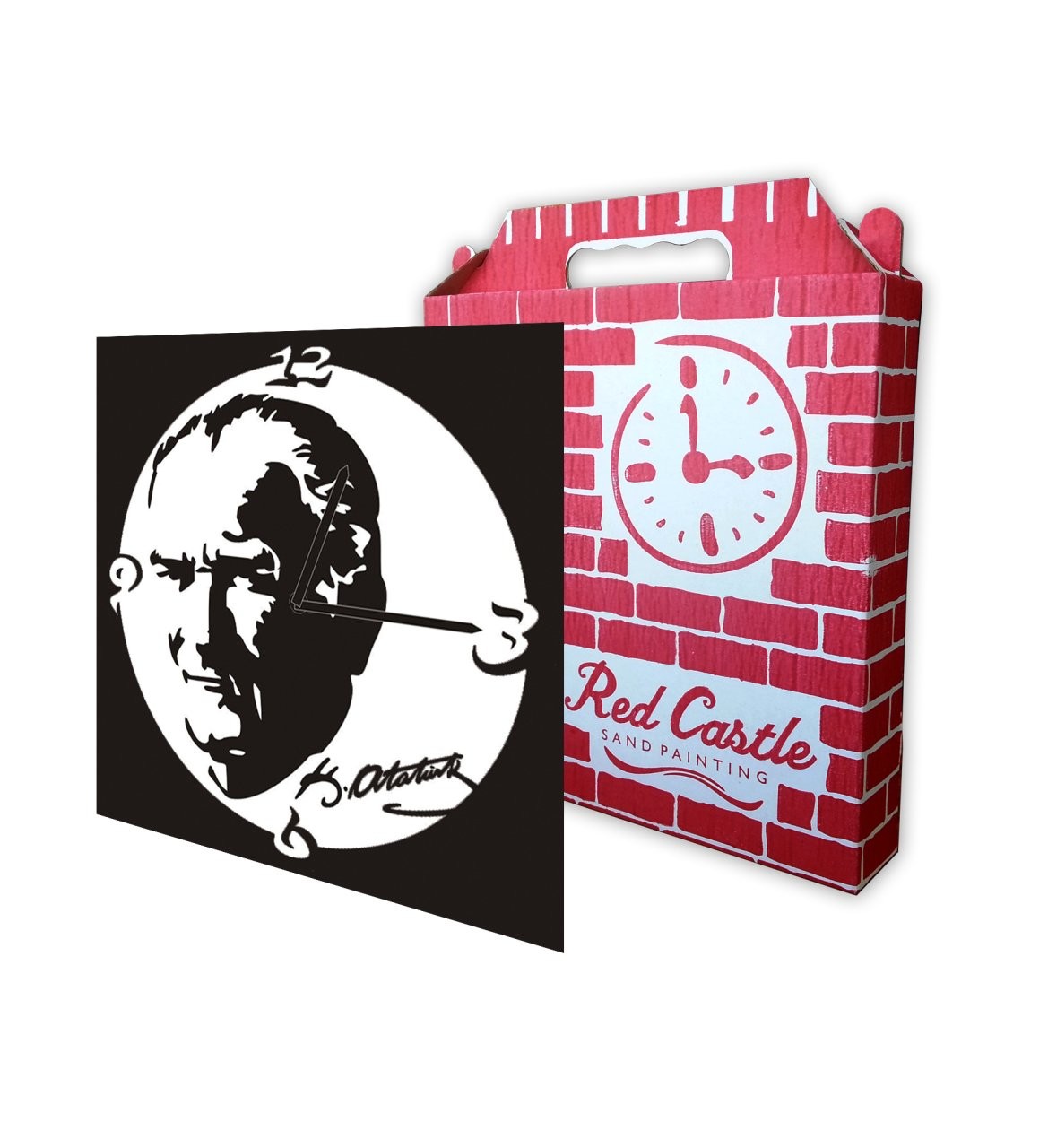 Ataturk Clock Sand Painting Card Red Castle S-0009